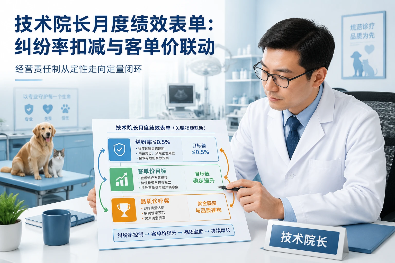 2026年连锁宠物医院技术院长月度绩效表单:纠纷率扣减与客单价联动