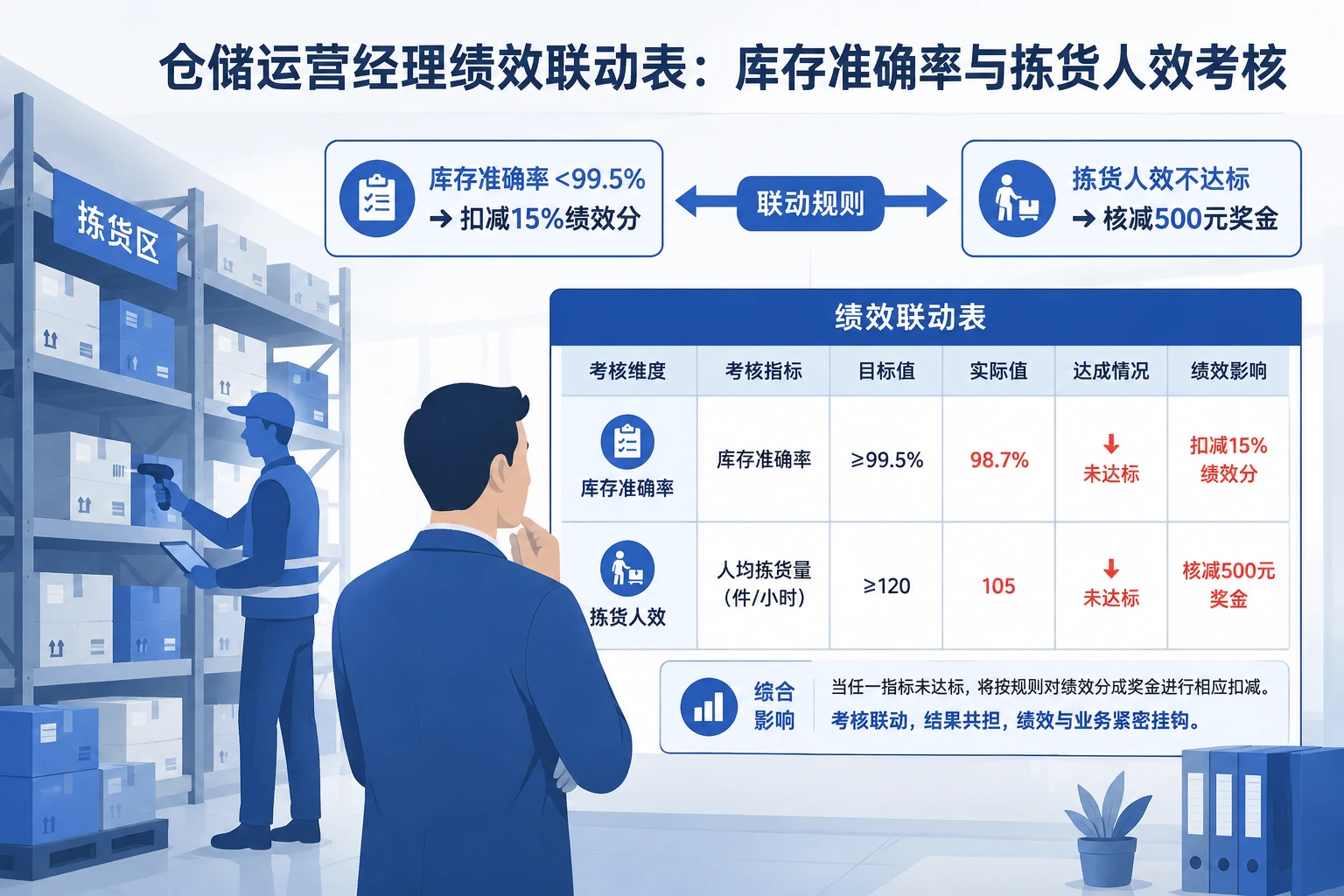 仓储运营经理绩效联动表：库存准确率与拣货人效考核