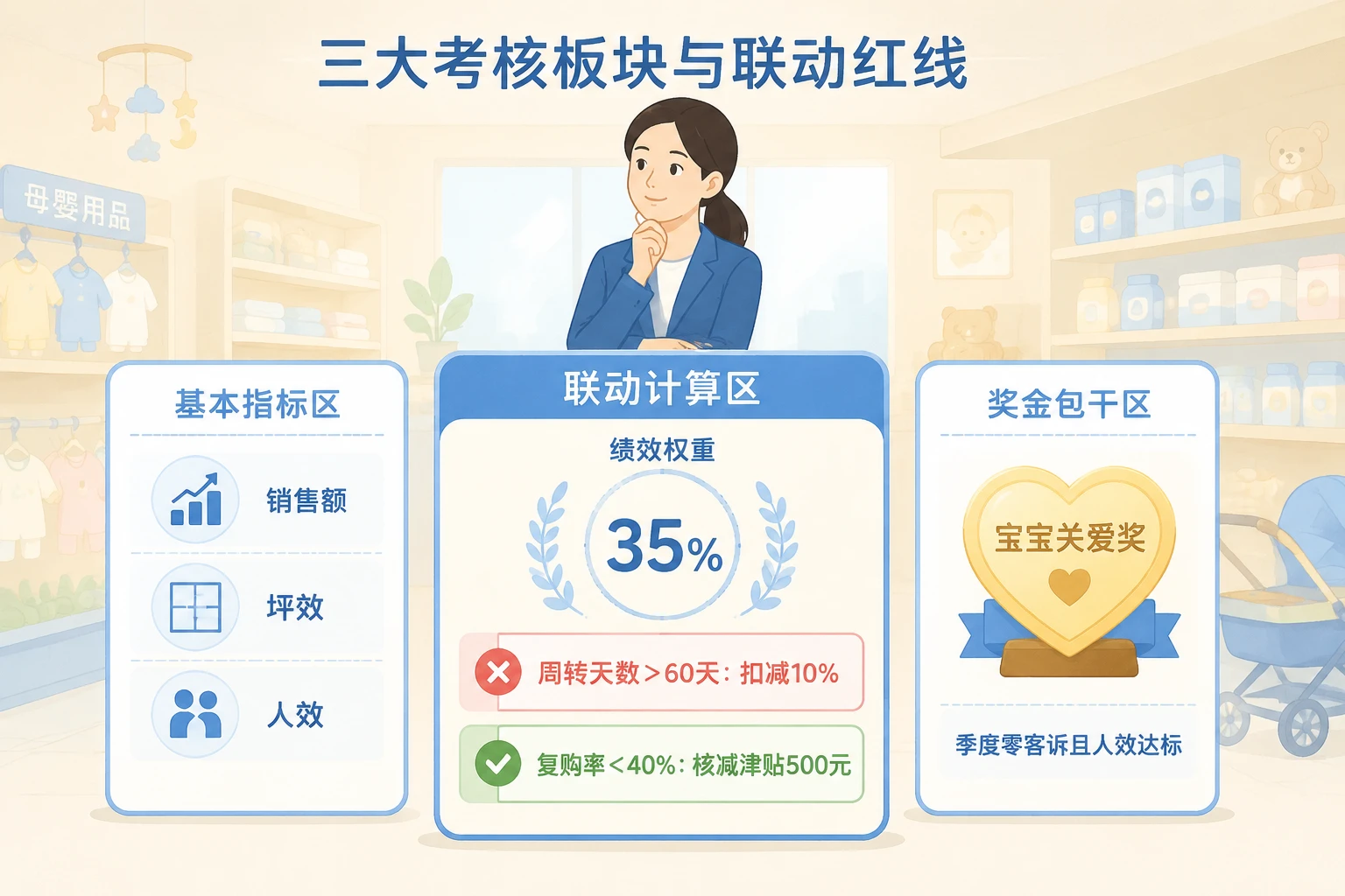 连锁母婴店长绩效包干表：周转天数与复购率联动考核（2026年版）