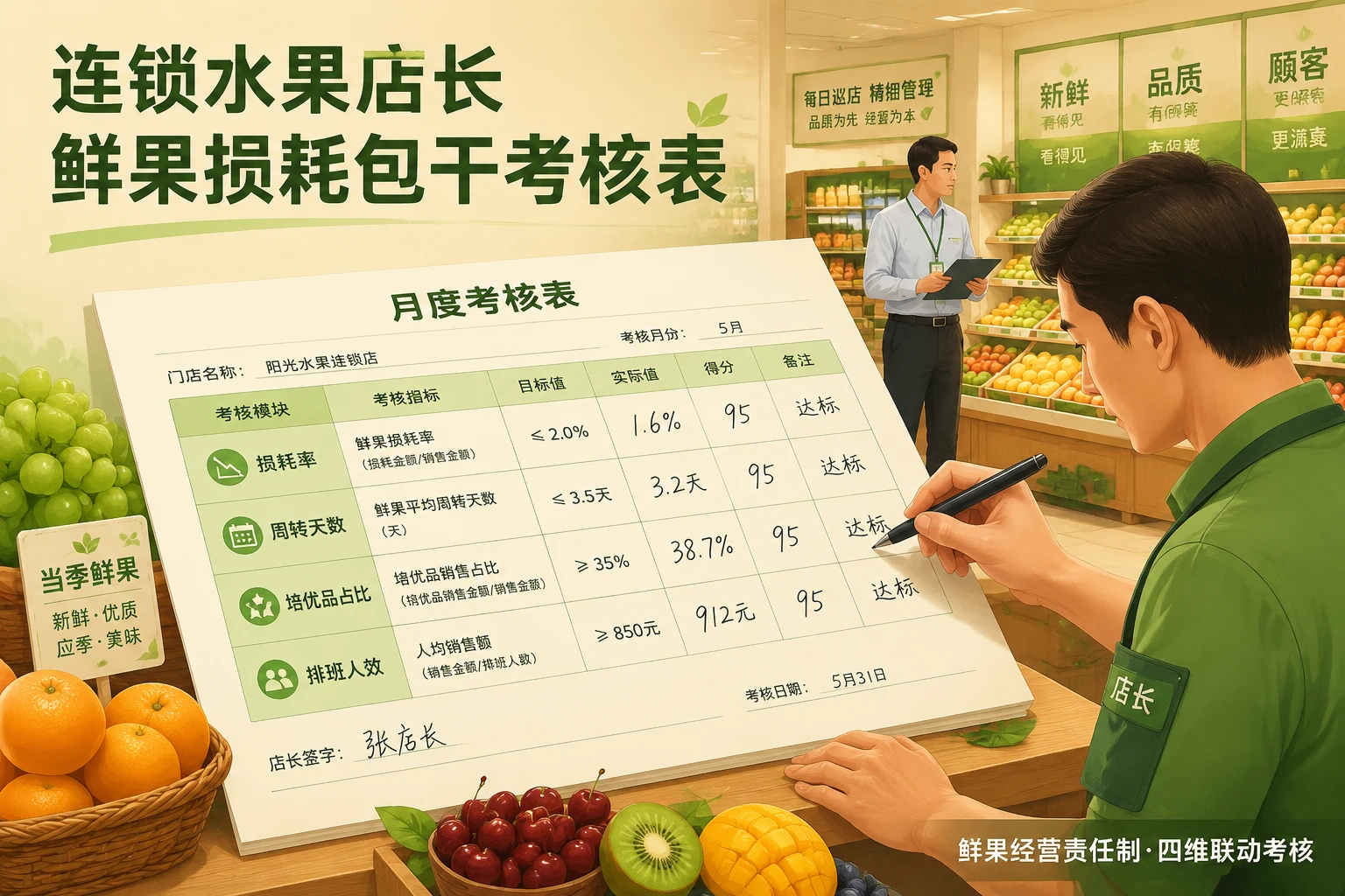 连锁水果店长鲜果损耗包干考核表