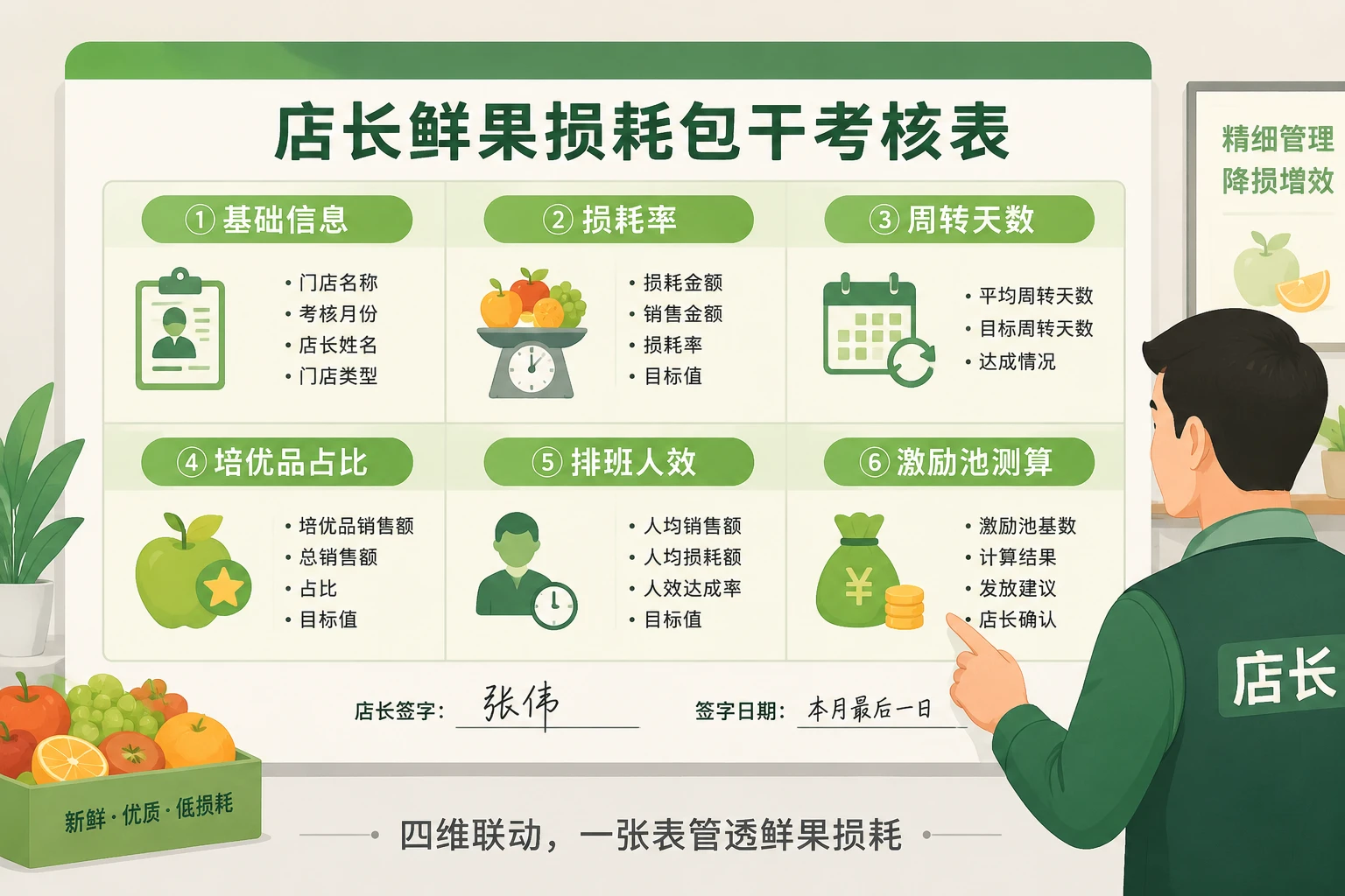 连锁水果店长鲜果损耗包干考核表
