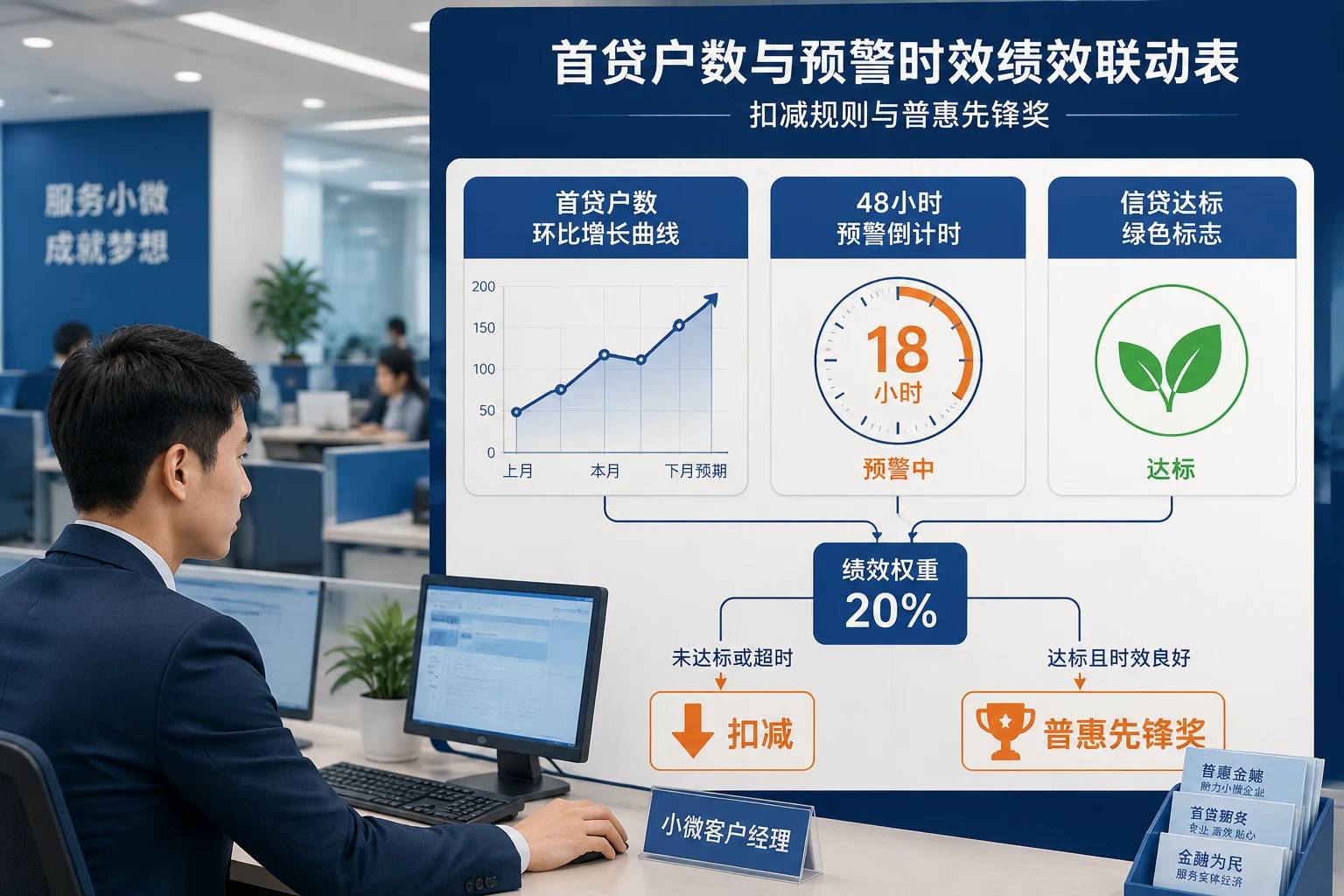 城商行小微客户经理月度绩效联动表：首贷户数与预警时效扣减规则（2026年版）