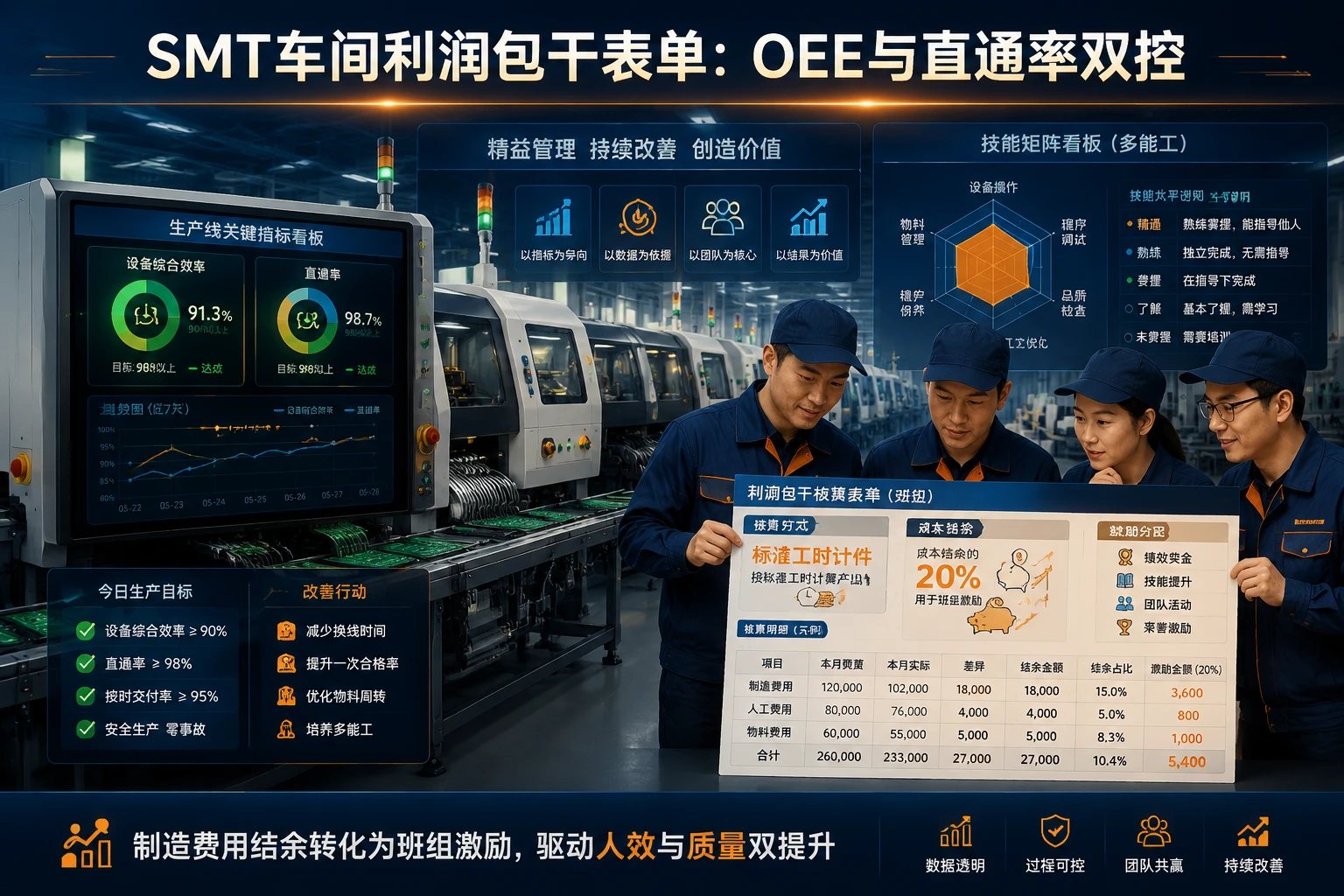 SMT车间利润包干表单：OEE与直通率双控及技能矩阵系数（2026年版）