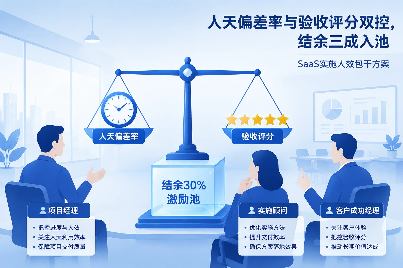 2026年SaaS实施人效包干方案:人天偏差率与验收评分双控,结余三成入池