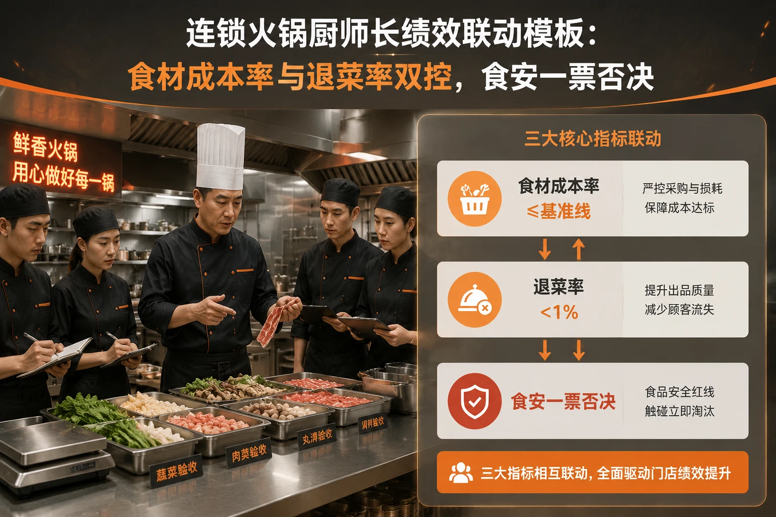连锁火锅厨师长绩效联动模板：食材成本率与退菜率双控，食安一票否决（2026年版）