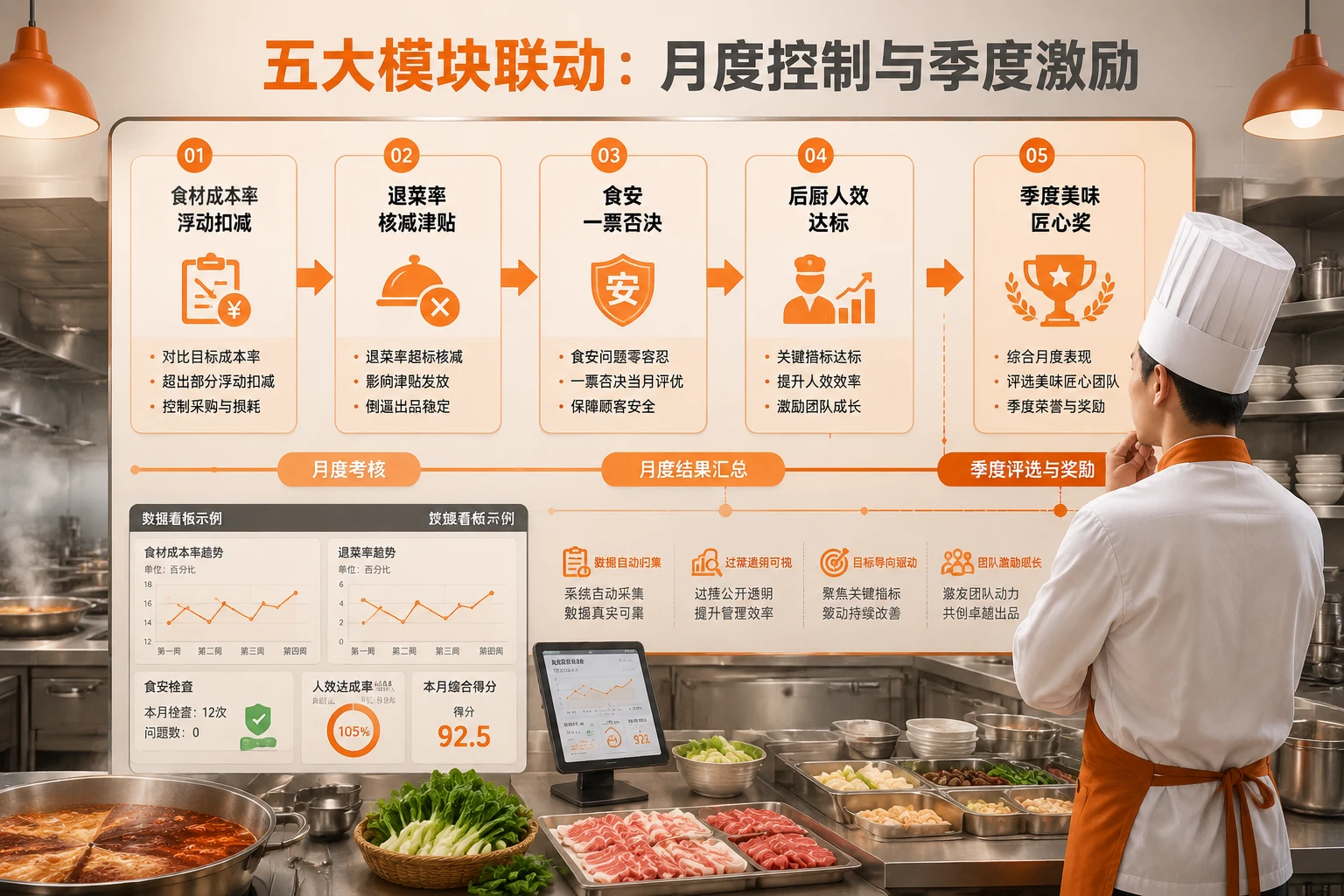 连锁火锅厨师长绩效联动模板：食材成本率与退菜率双控，食安一票否决（2026年版）