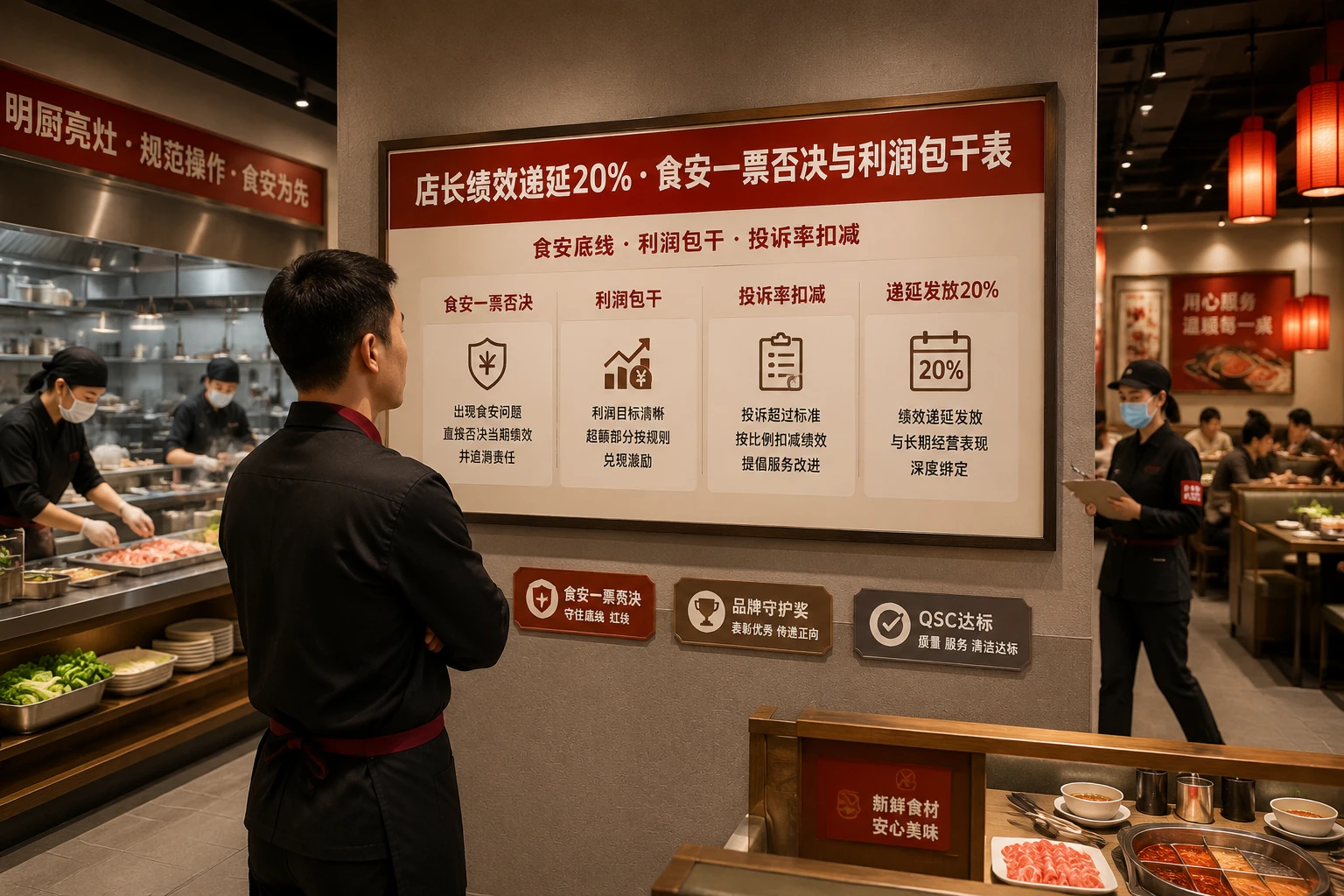 2026年连锁火锅店长绩效递延20%：食安一票否决与利润包干表