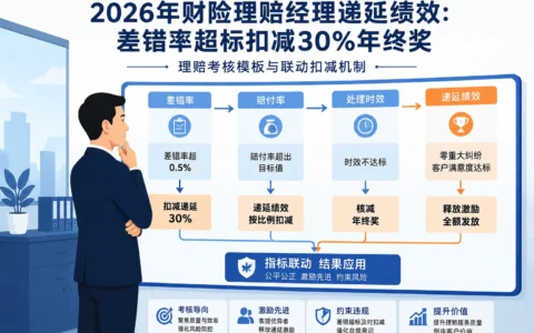 2026年财险理赔经理绩效递延考核模板：差错率超0.5%扣减30%年终奖与赔付率联动