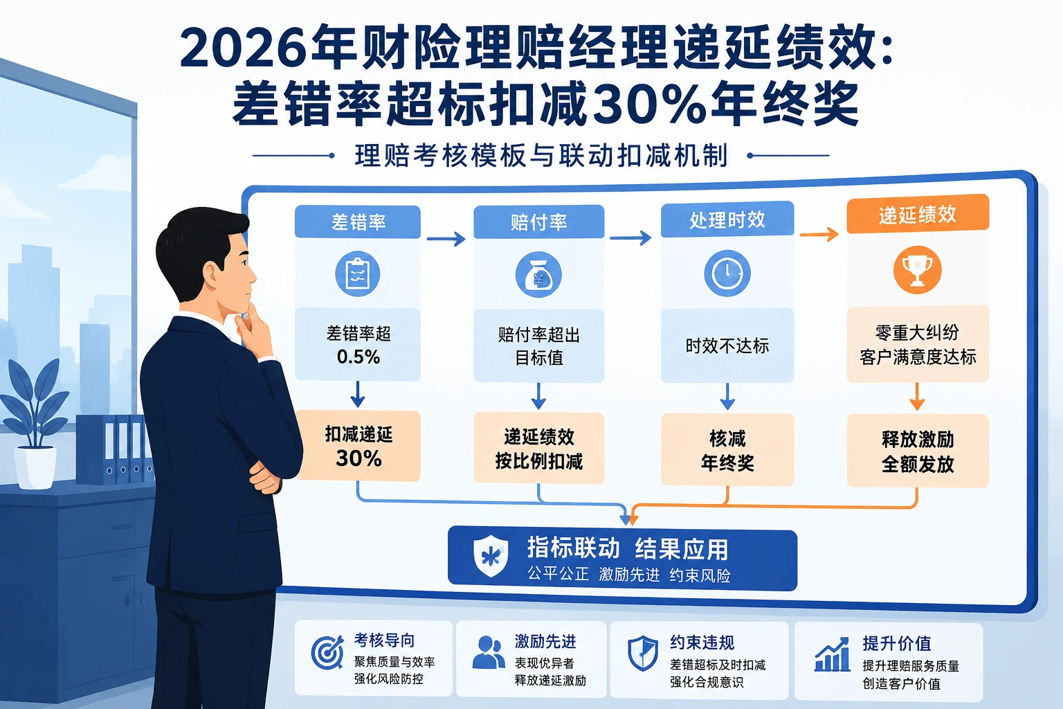 2026年财险理赔经理递延绩效：差错率超标扣减30%年终奖