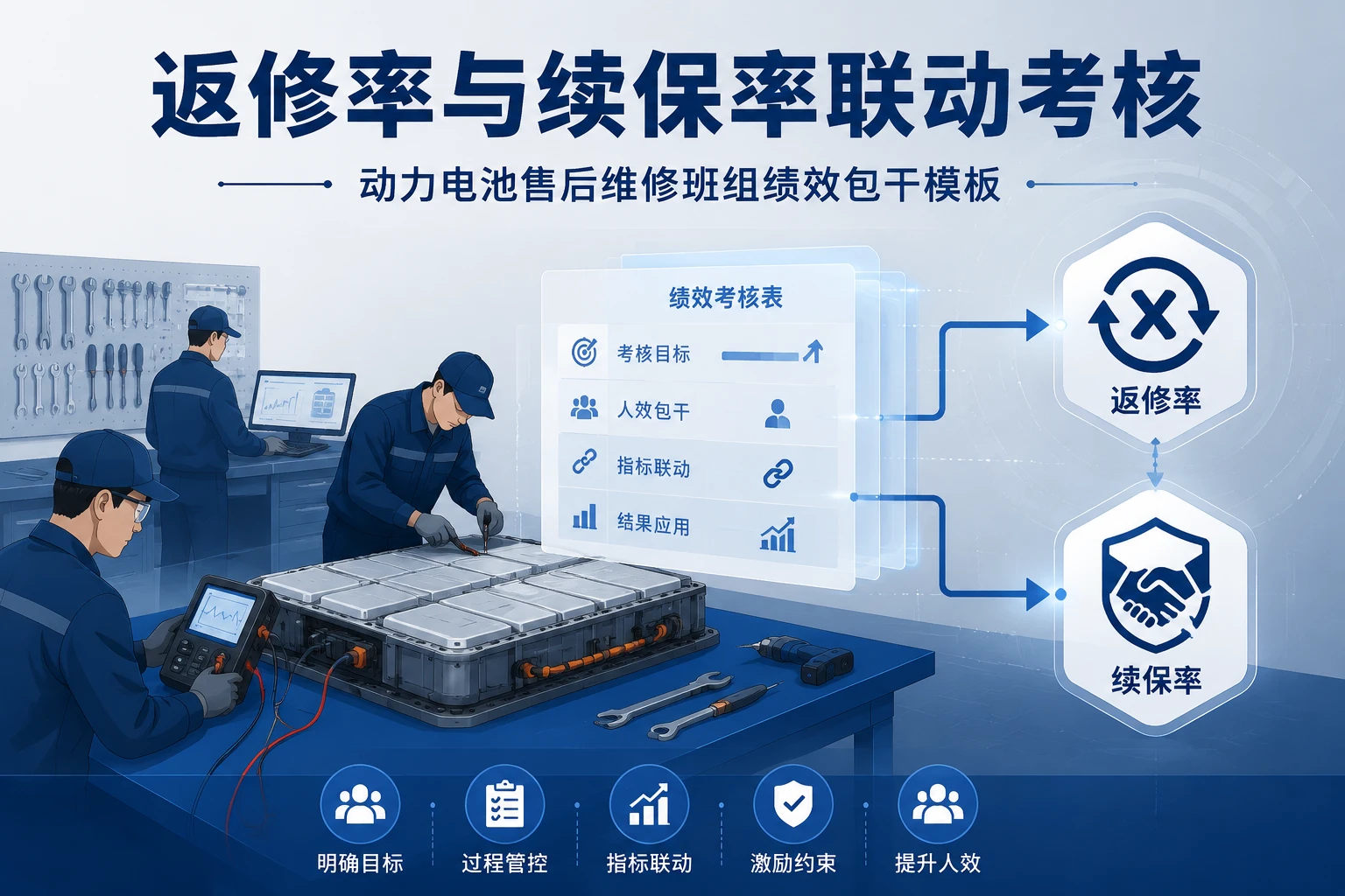 动力电池售后维修班组绩效包干模板：返修率与续保率联动考核