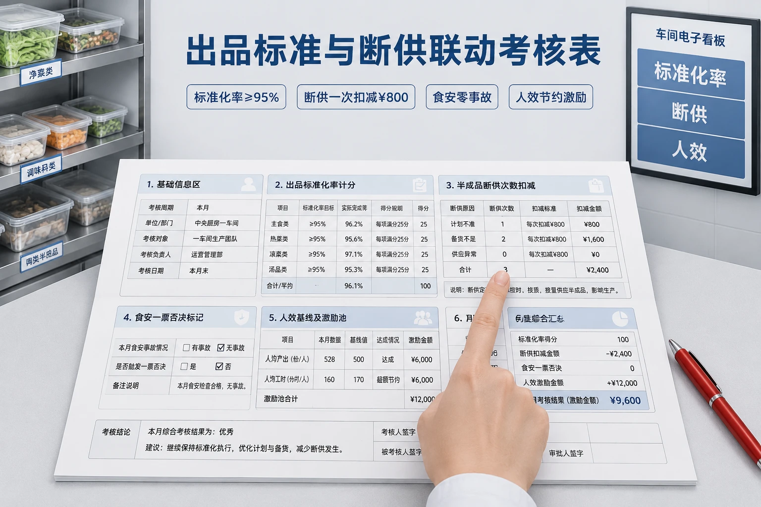 中央厨房车间主任出品标准与断供率联动绩效包干表（2026年版）