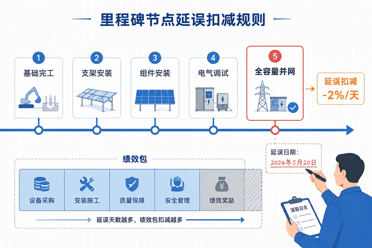 2026年光伏EPC项目经理双控考核：节点延误扣减与安全利润分享