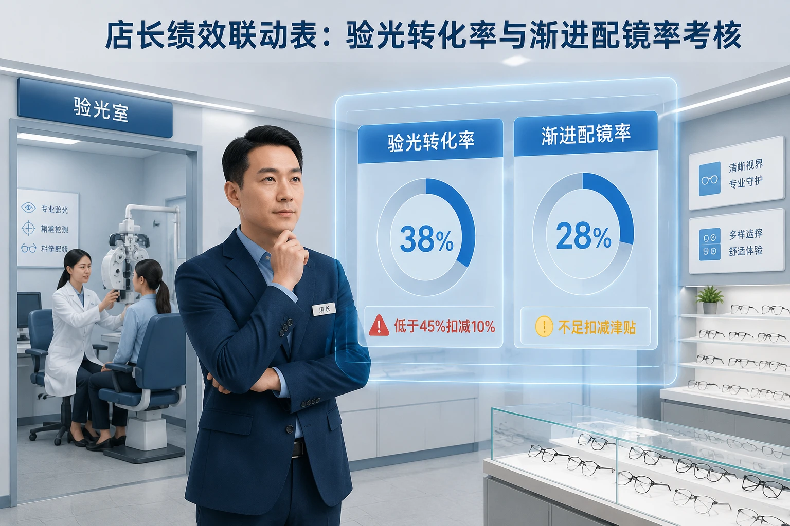 2026年连锁眼镜店长绩效联动表：验光转化率与渐进配镜率考核