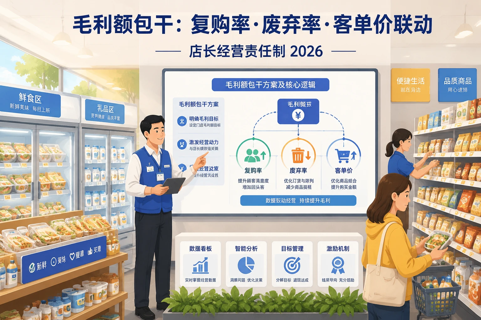 连锁便利店店长毛利额包干：复购率废弃率客单价联动（2026年版）