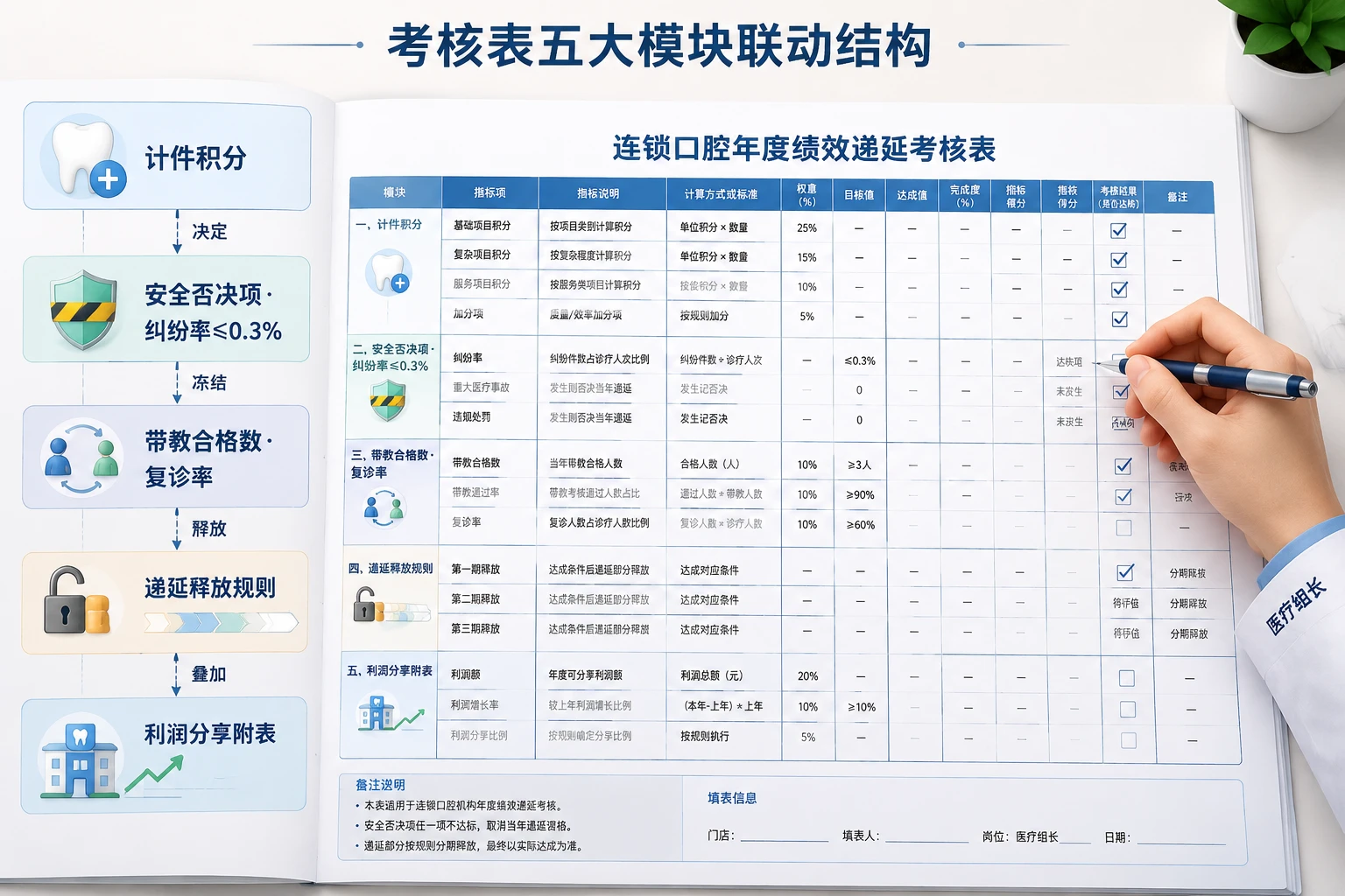 2026年连锁口腔医疗组长绩效递延方案：计件积分与一票否决