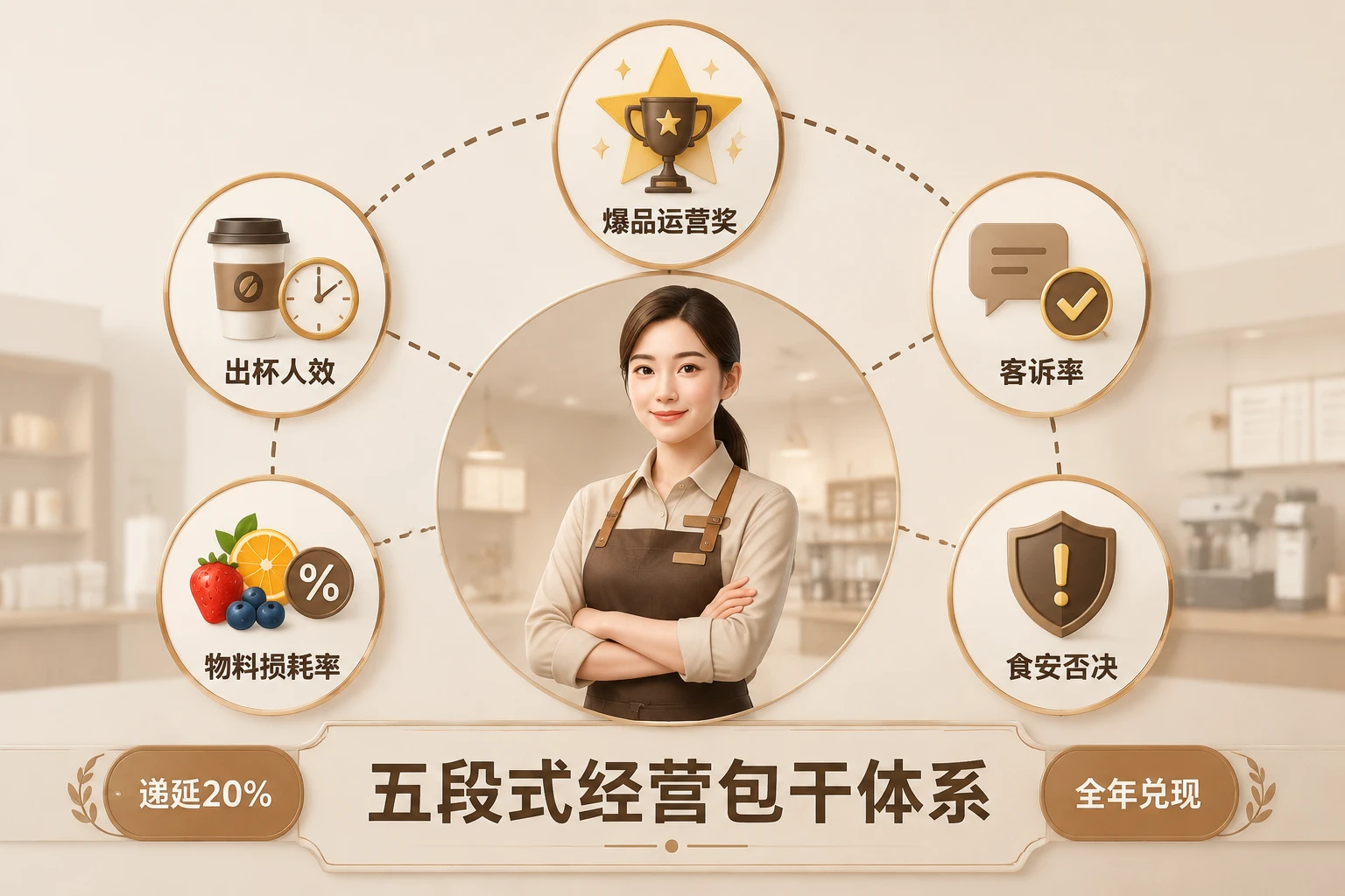 连锁咖啡店长人效包干考核表：出杯效率与损耗率联动，食安否决