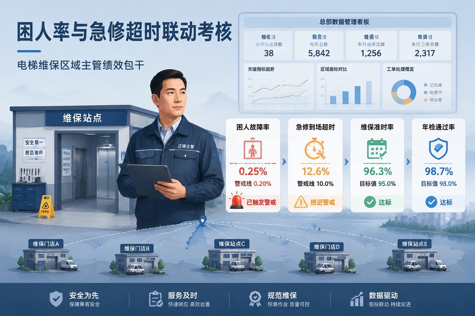 电梯维保区域主管绩效包干模板:困人率与急修超时联动考核(2026年版)