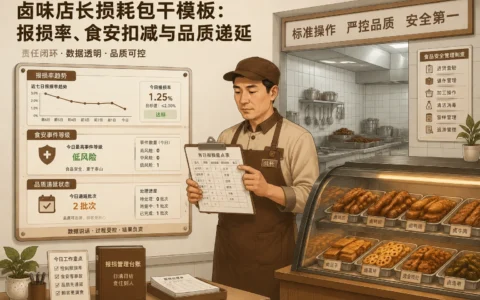 卤味店长损耗包干与食安扣减递延模板（报损率追踪+一票否决）