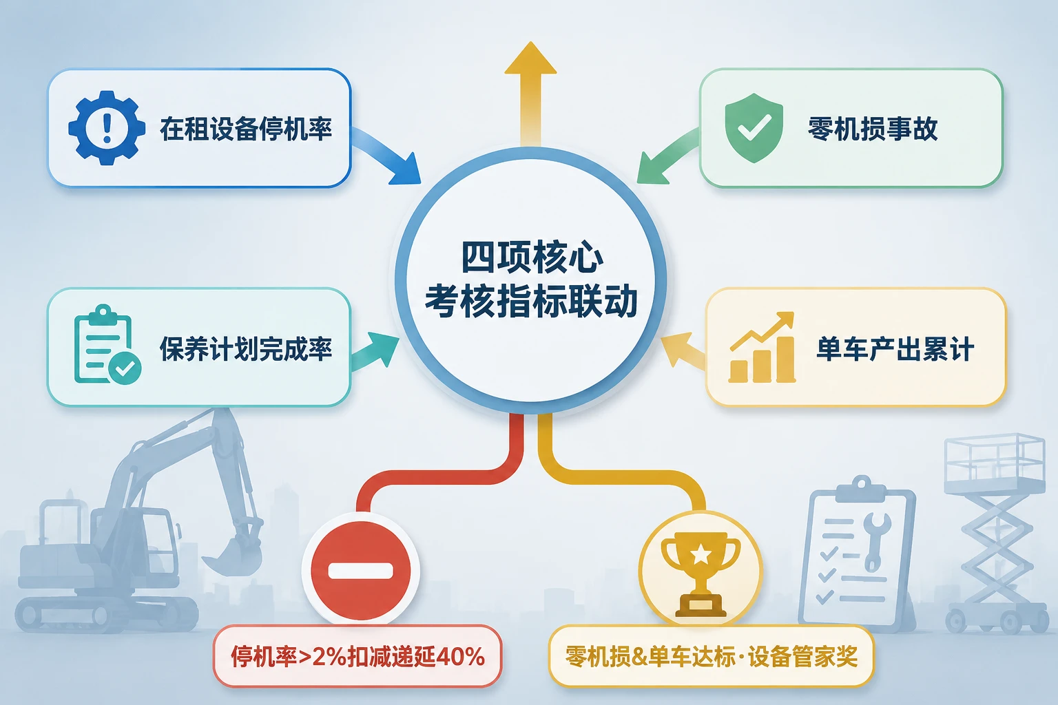 设备租赁巡检组长年度绩效递延模板:停机率扣减与设备管家奖