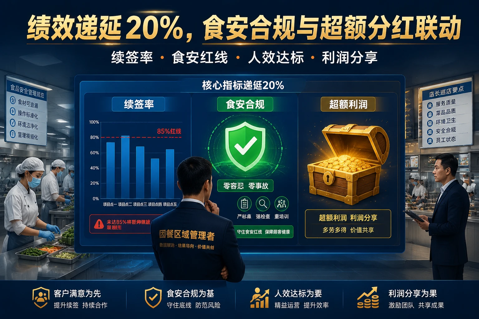 2026年团餐区域绩效递延20%:续签率、食安合规与超额分红联动