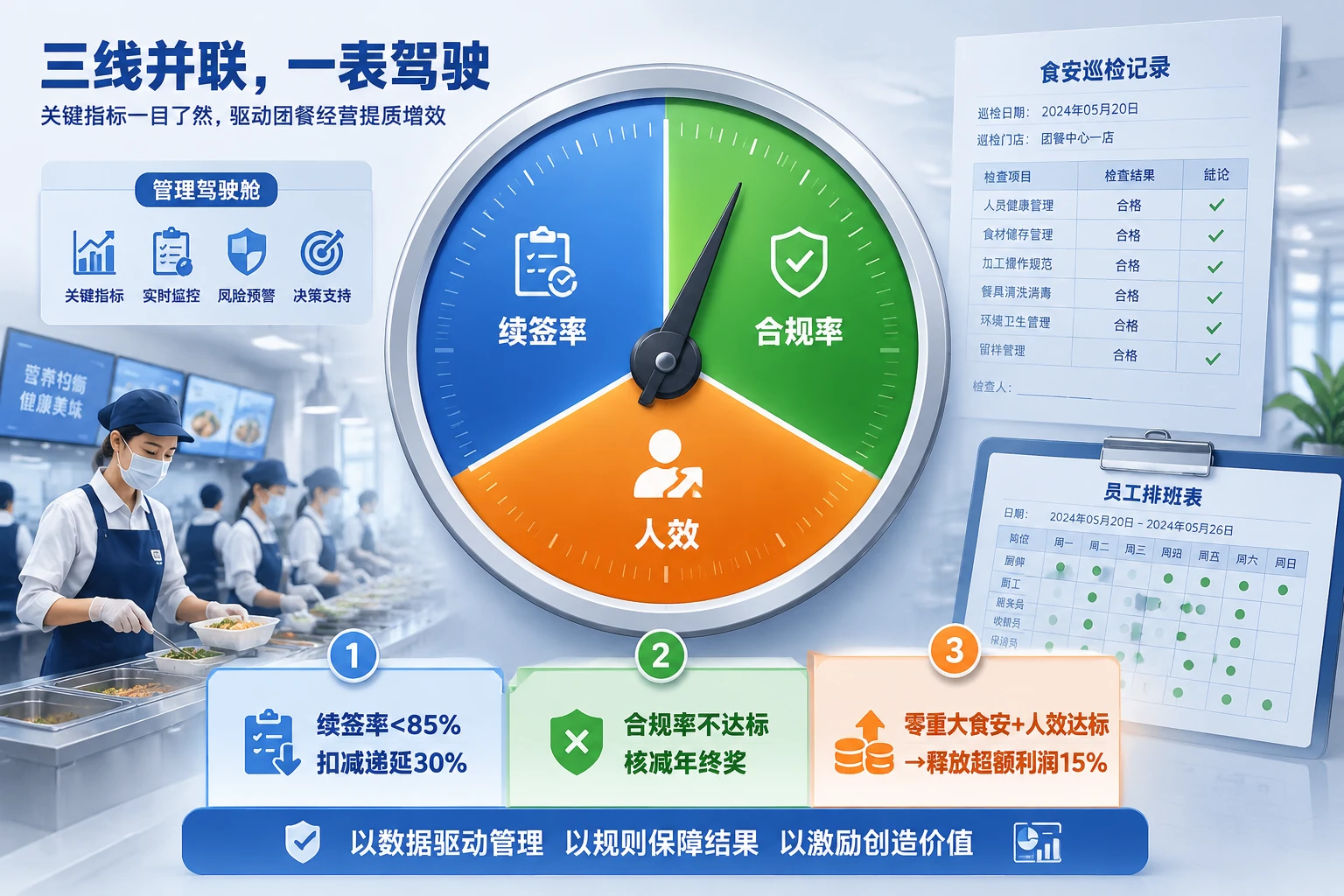 2026年团餐区域绩效递延20%:续签率、食安合规与超额分红联动