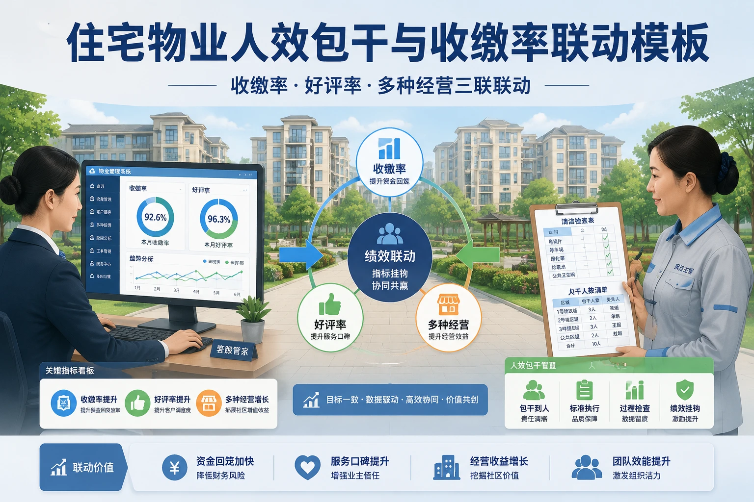 2026年住宅物业客服管家与保洁主管人效包干及收缴率联动模板