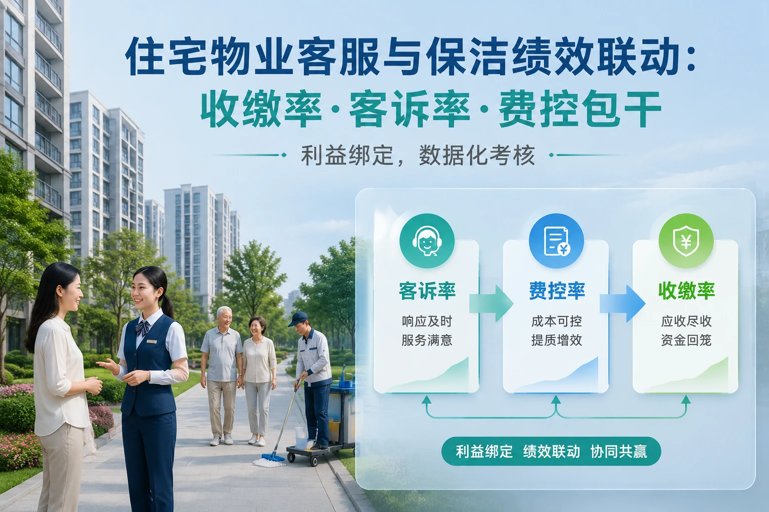 住宅物业客服与保洁绩效联动模板:收缴率、客诉率与费控包干(2026年版)
