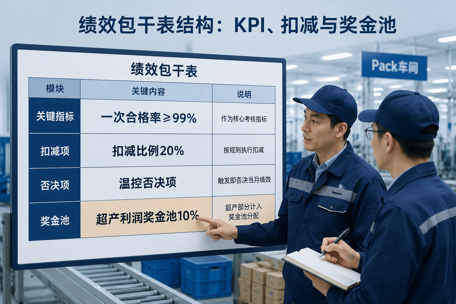 动力电池Pack班组长绩效包干表:质量产出联动扣减与超产分红(2026年版)