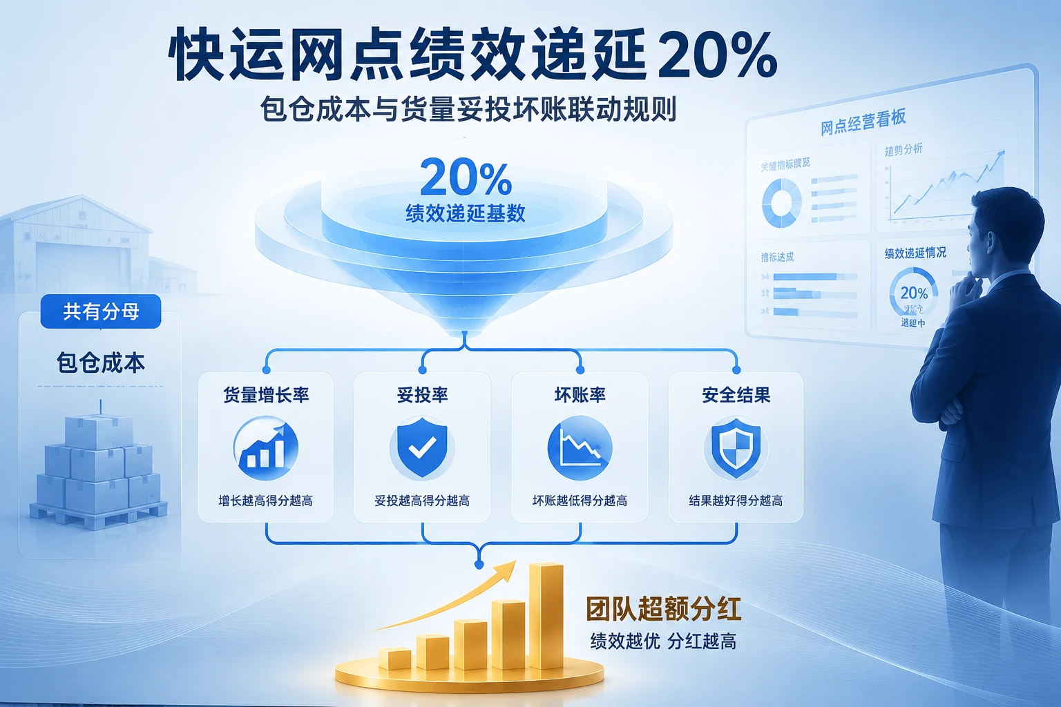 快运网点绩效递延20%:包仓成本与货量妥投坏账联动规则(2026年版)