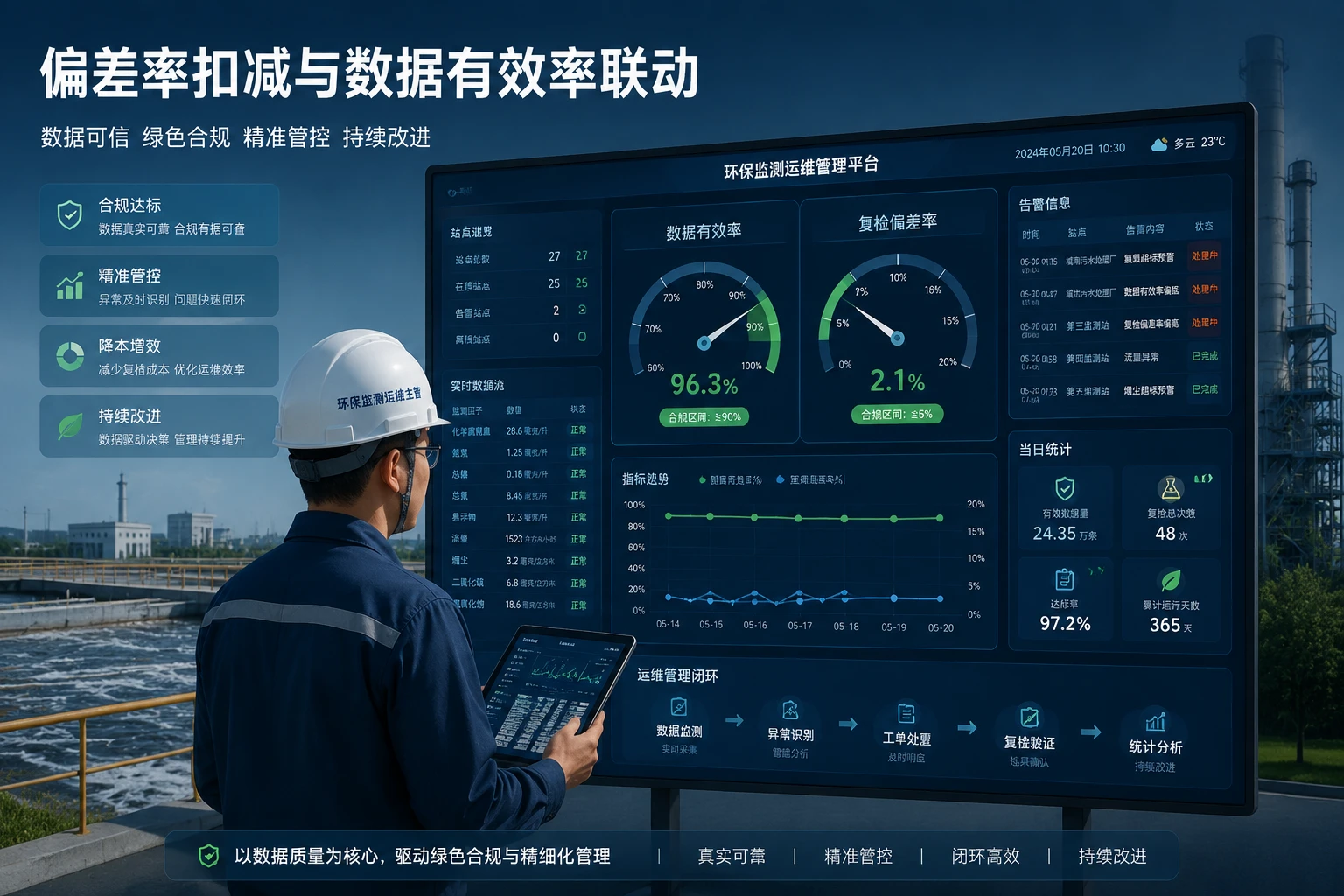 环保监测运维主管绩效包干表：偏差率扣减与数据有效率联动