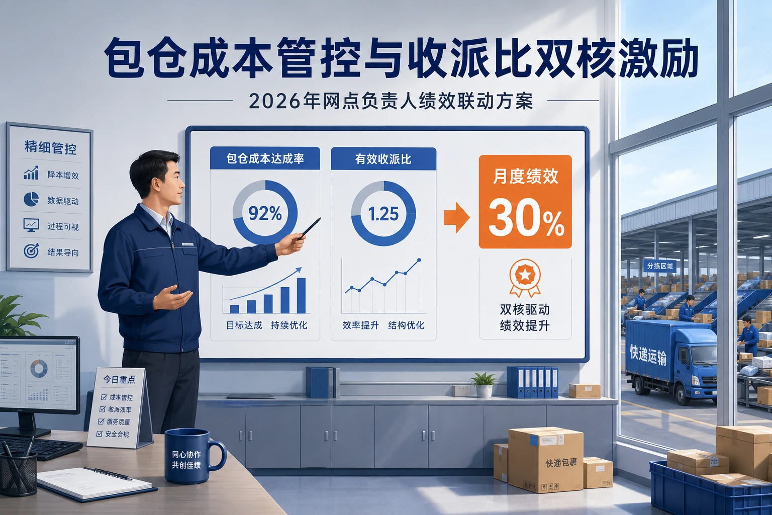 2026年快递网点负责人绩效联动方案:包仓成本管控与收派比双核激励
