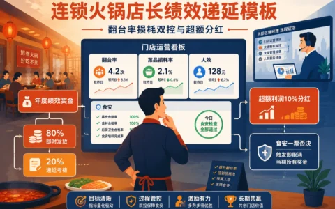 连锁火锅店长绩效递延模板：翻台率损耗双控与超额分红表单及填法指南