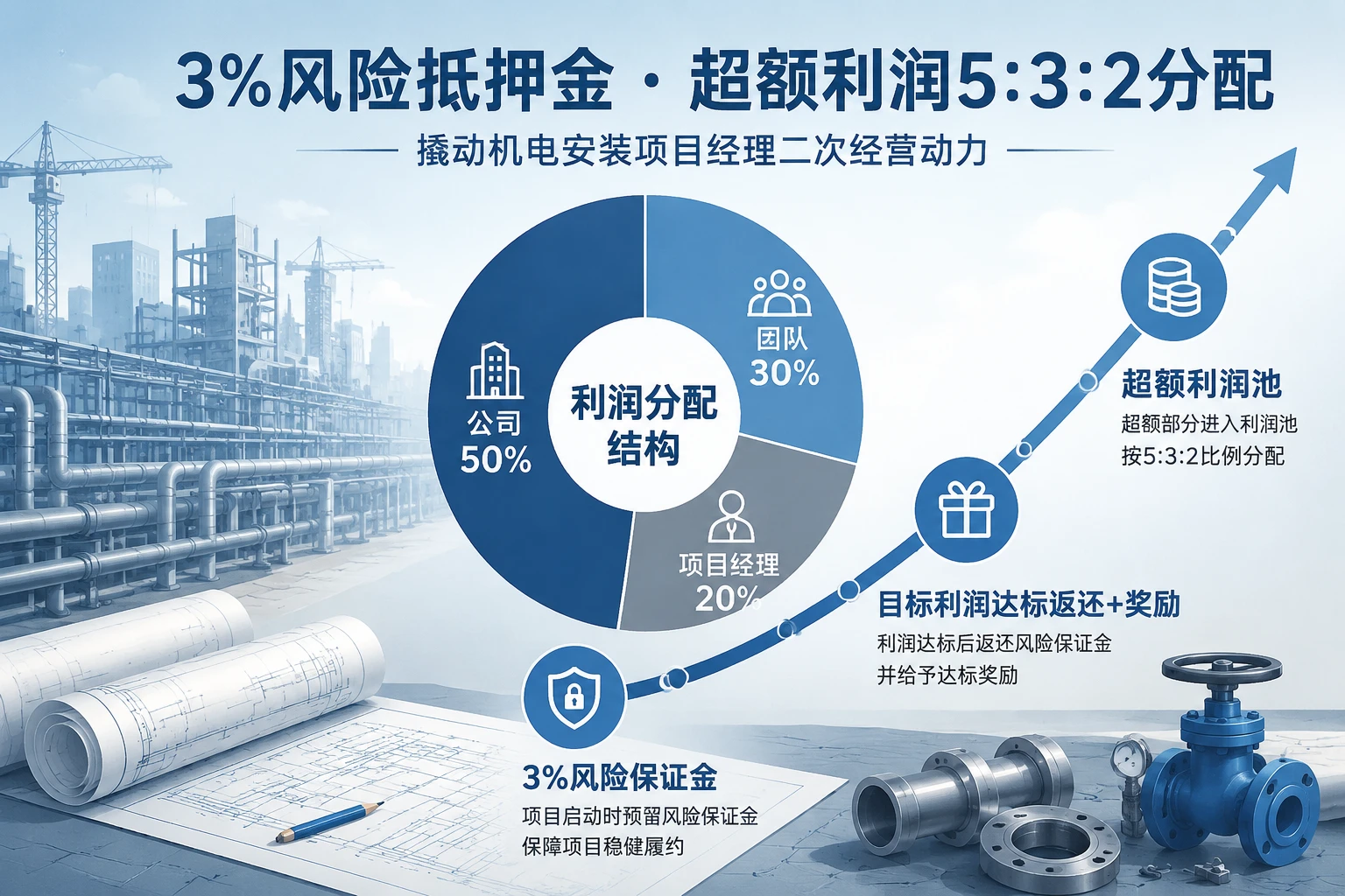 机电项目经理风险抵押：3%保证金与超额利润5:3:2分配