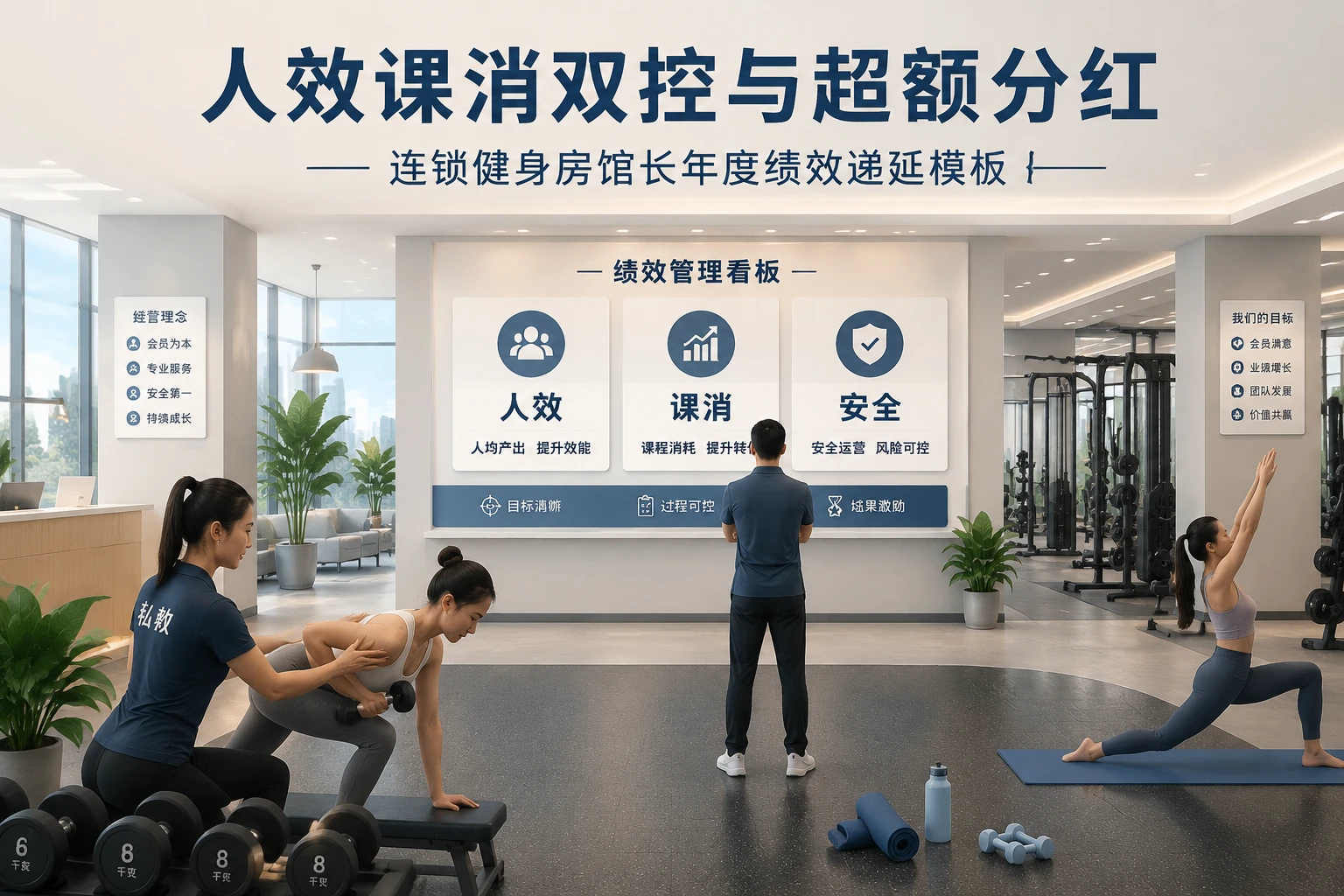 连锁健身房馆长年度绩效递延模板：人效课消双控与超额分红（2026年版）