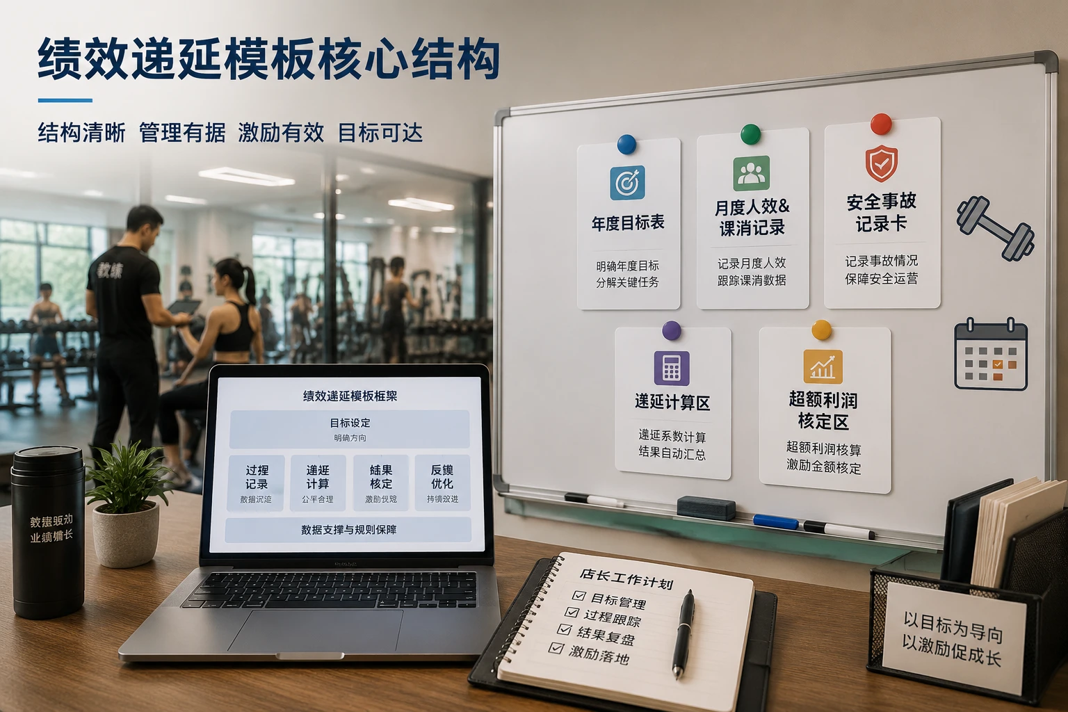 连锁健身房馆长年度绩效递延模板：人效课消双控与超额分红（2026年版）