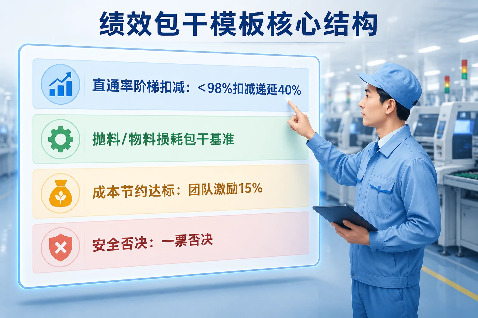 SMT贴片班长绩效包干模板:直通率、抛料率、安全否决(2026年版)