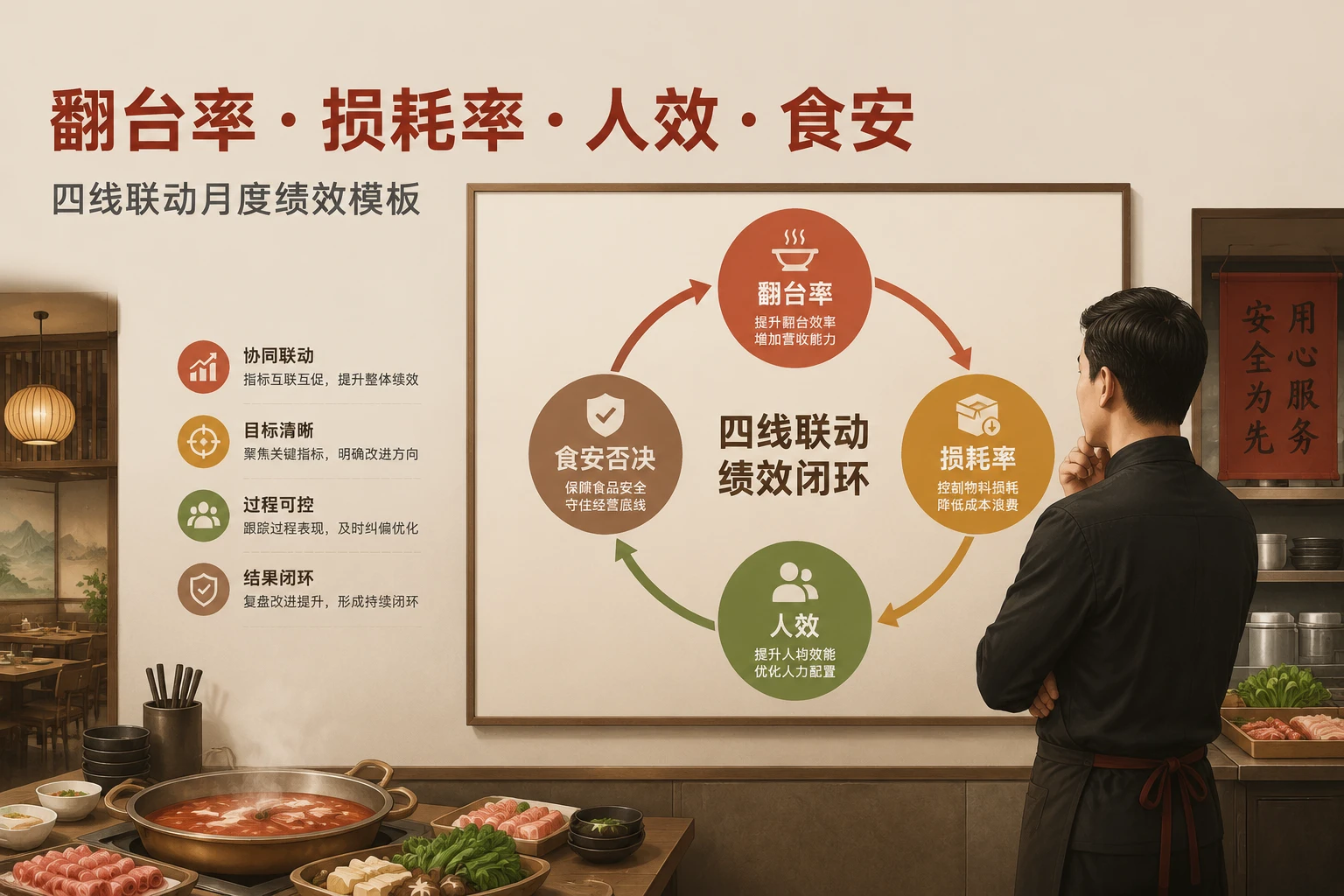 连锁火锅店长月度绩效联动模板:翻台率、损耗率、人效与食安否决(2026年版)