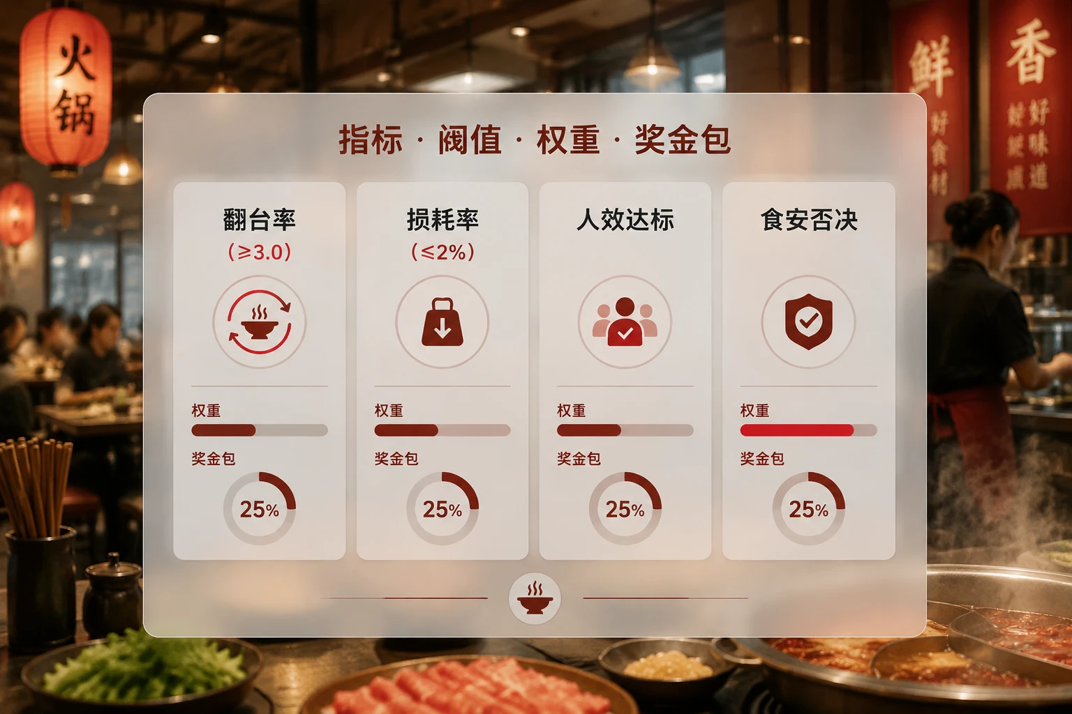 连锁火锅店长月度绩效联动模板:翻台率、损耗率、人效与食安否决(2026年版)