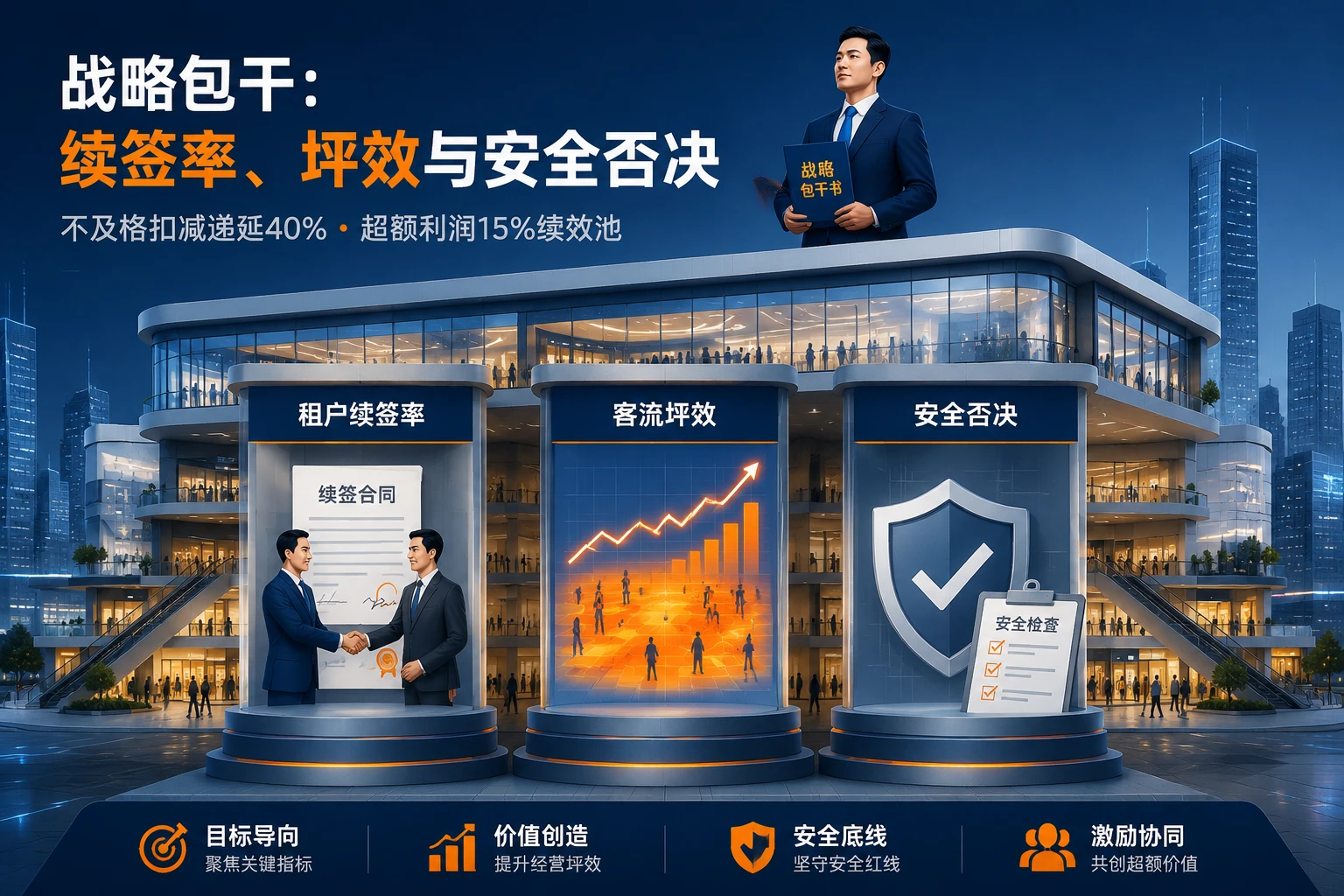 购物中心运营总经理战略包干:续签率、坪效与安全否决