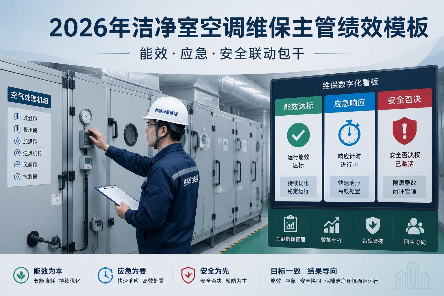 2026年洁净室空调维保主管绩效模板:能效应急包干与安全否决