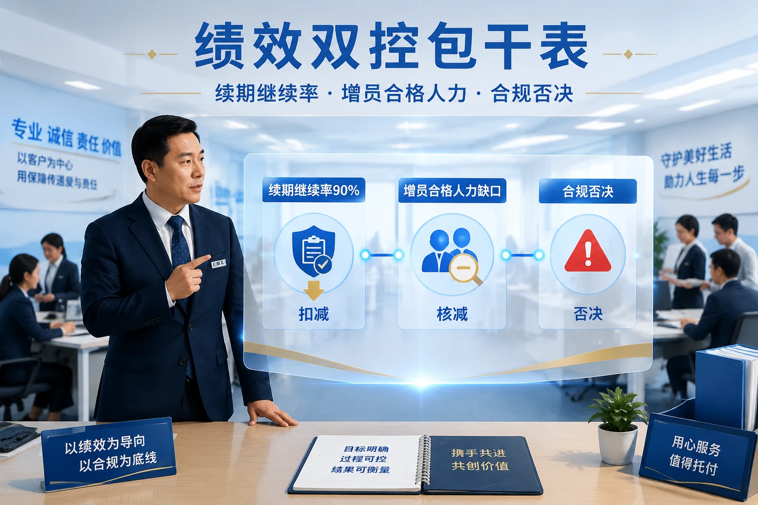 2026年保险团队长绩效双控包干表：续期继续率、增员与合规否决