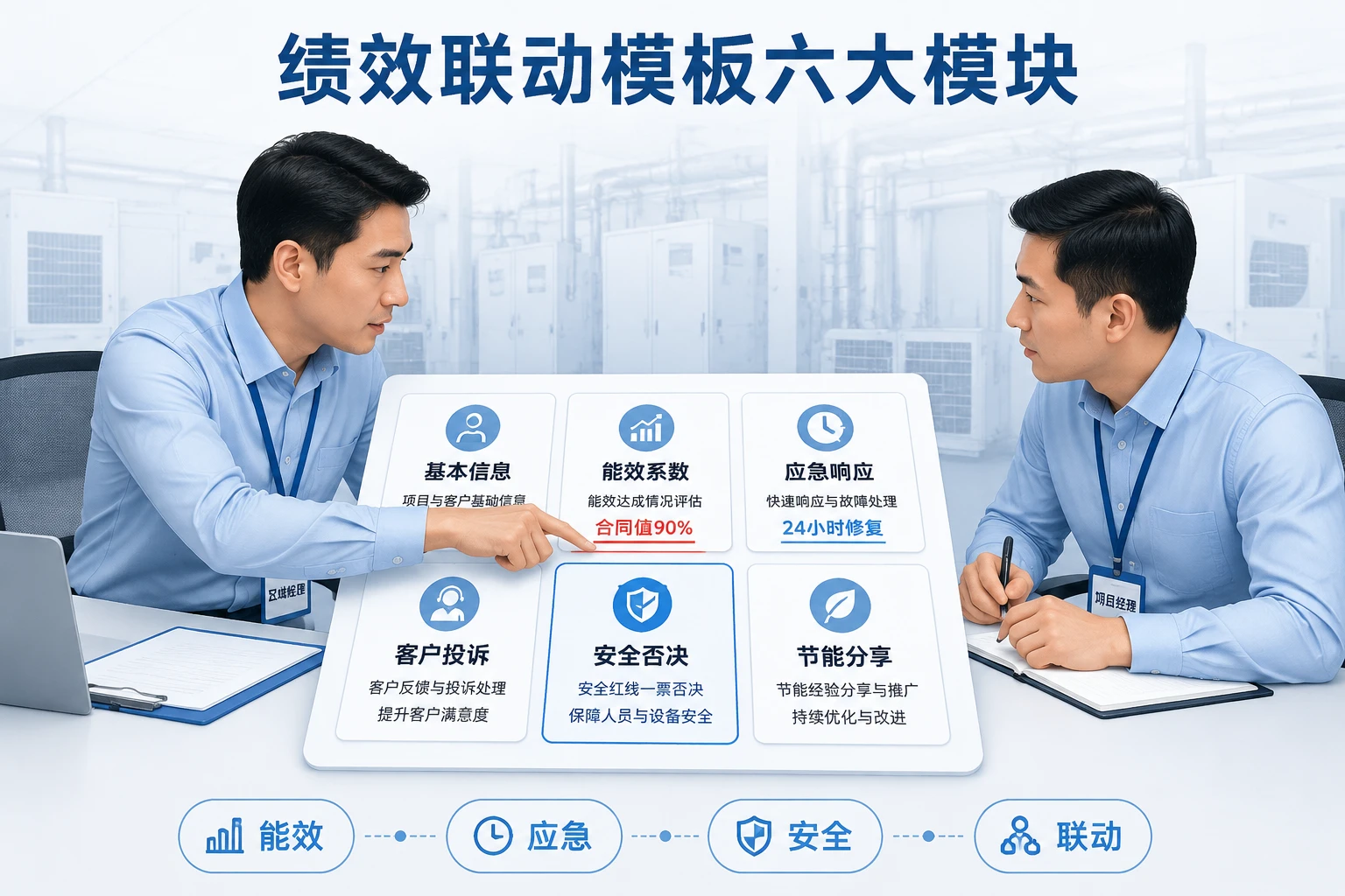 商业楼宇中央空调维保项目经理绩效联动模板：能效系数、应急抢修与安全否决