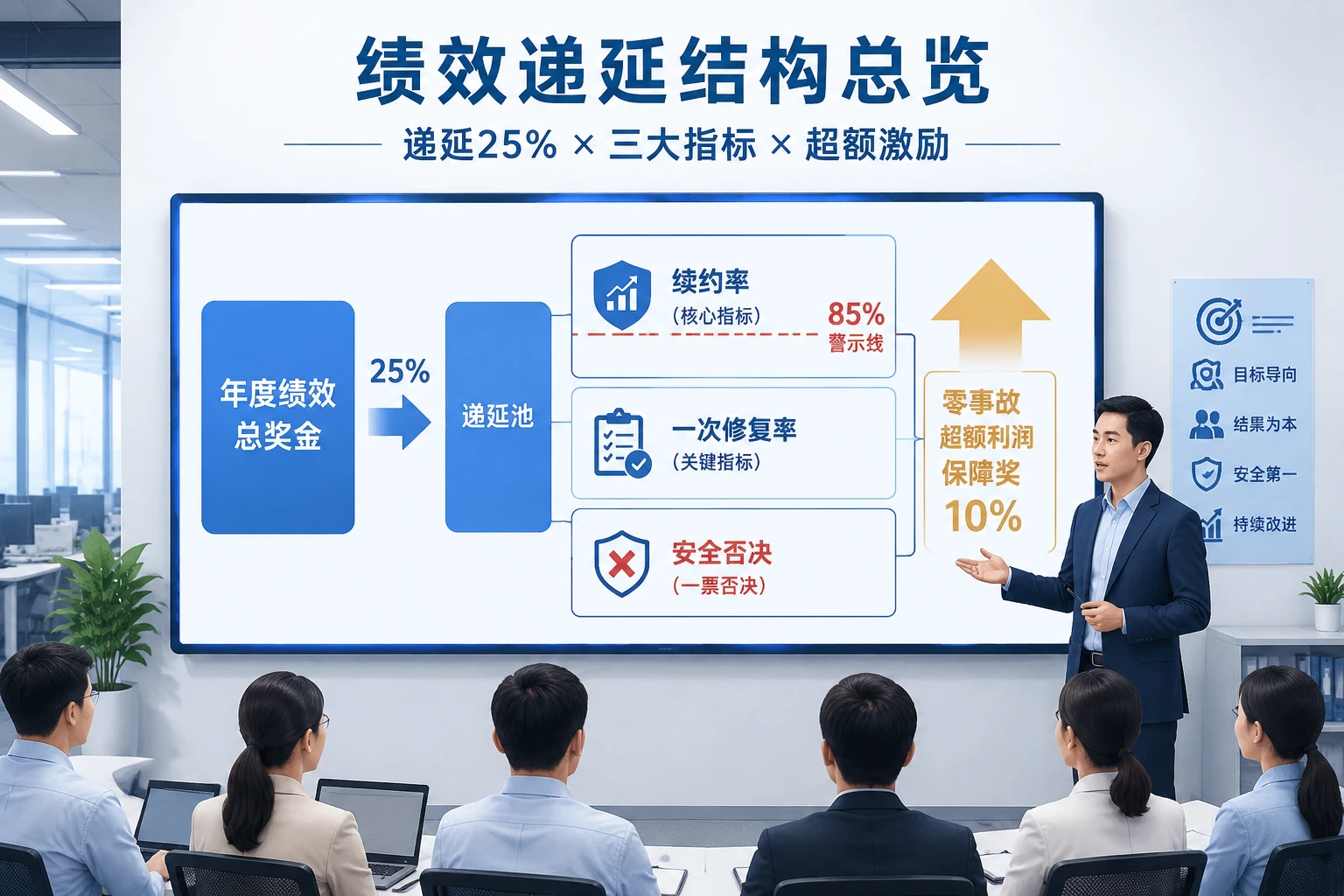 多联机维保区域经理年度绩效递延表：续约率·一次修复率·安全否决（2026年版）
