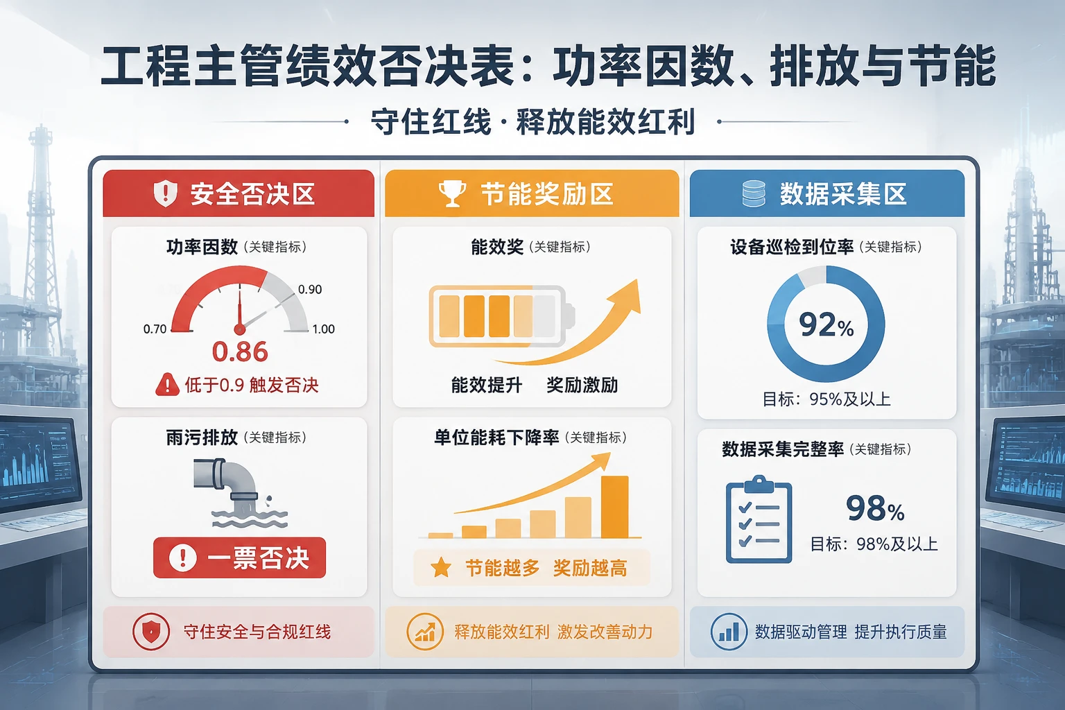 物流园区物业工程主管绩效否决表：功率因数、排放与节能