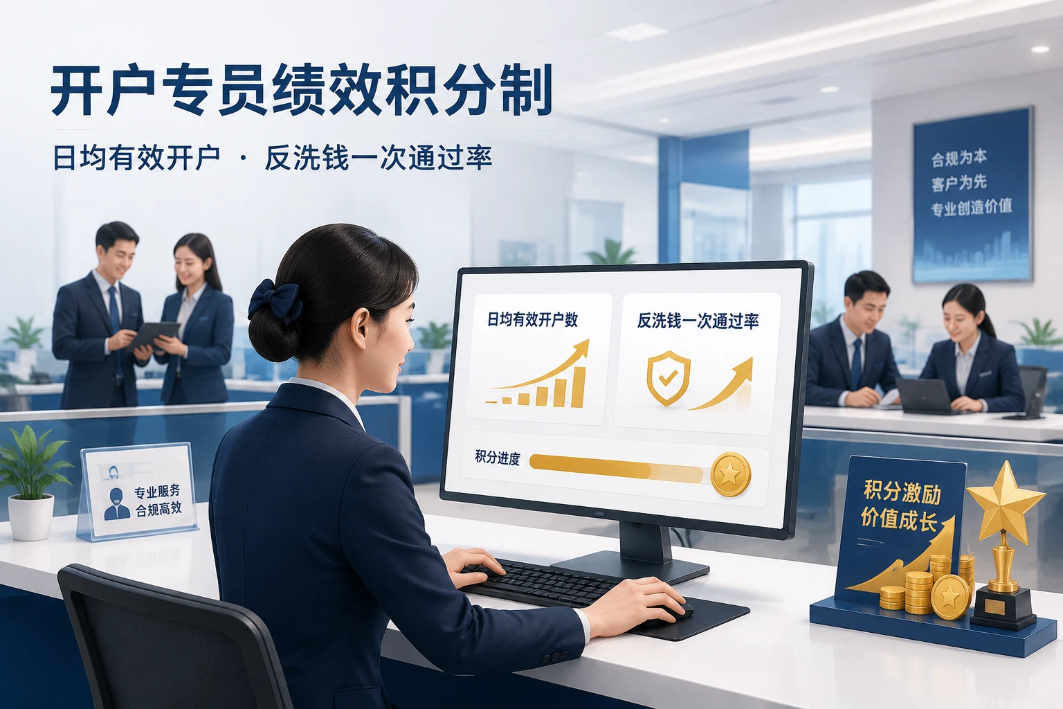 开户专员绩效积分制：日均有效开户、反洗钱一次通过率与专项奖金