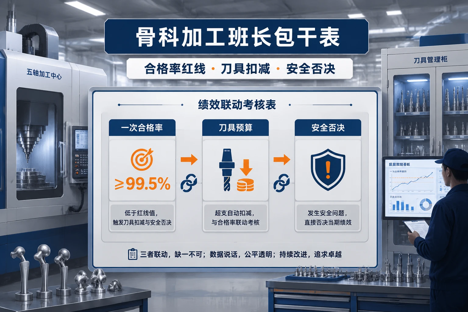 骨科加工班长包干表:合格率红线、刀具扣减与安全否决