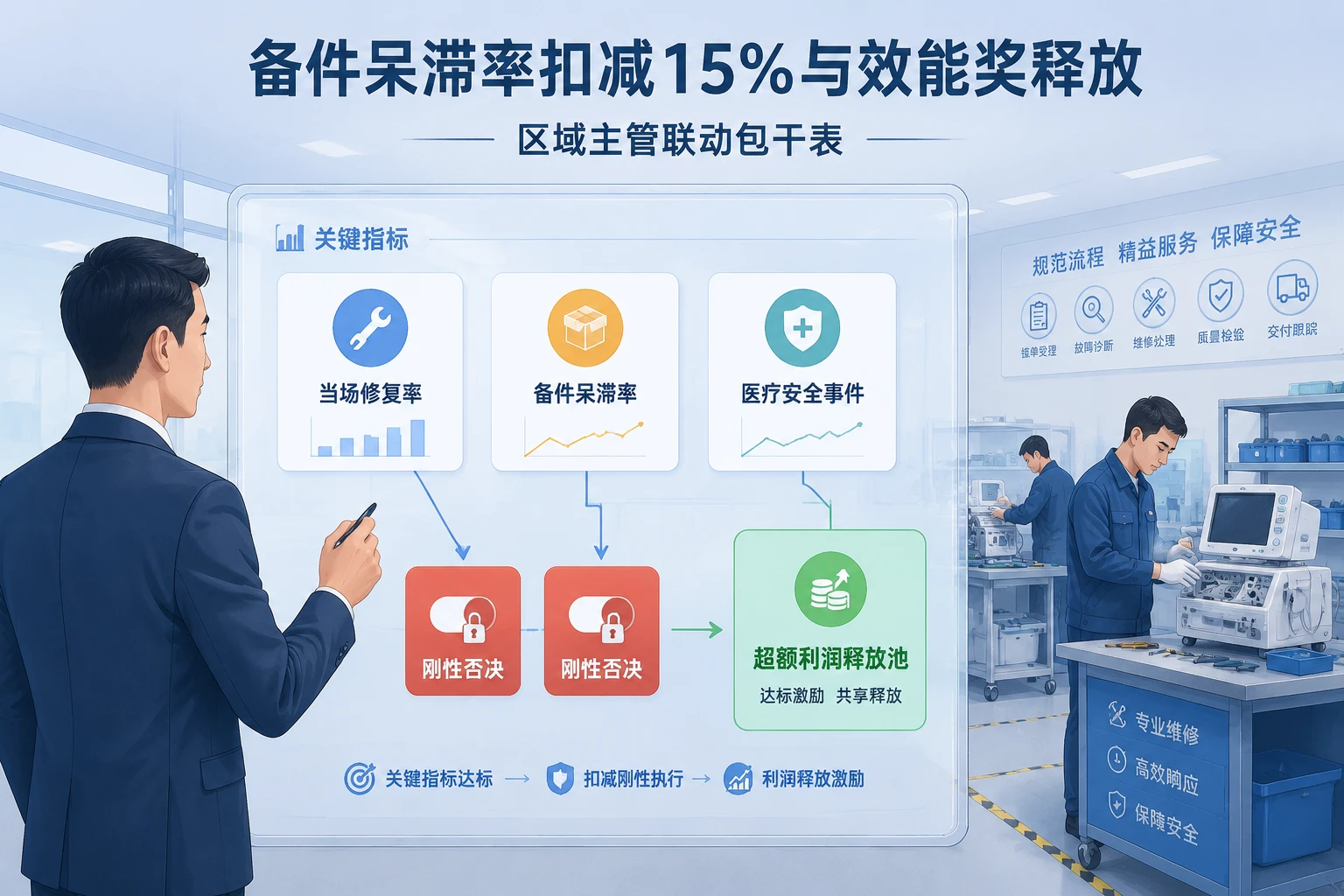 高值器械售后区域主管绩效包干模板:备件呆滞率扣减15%与效能奖释放(2026年版)