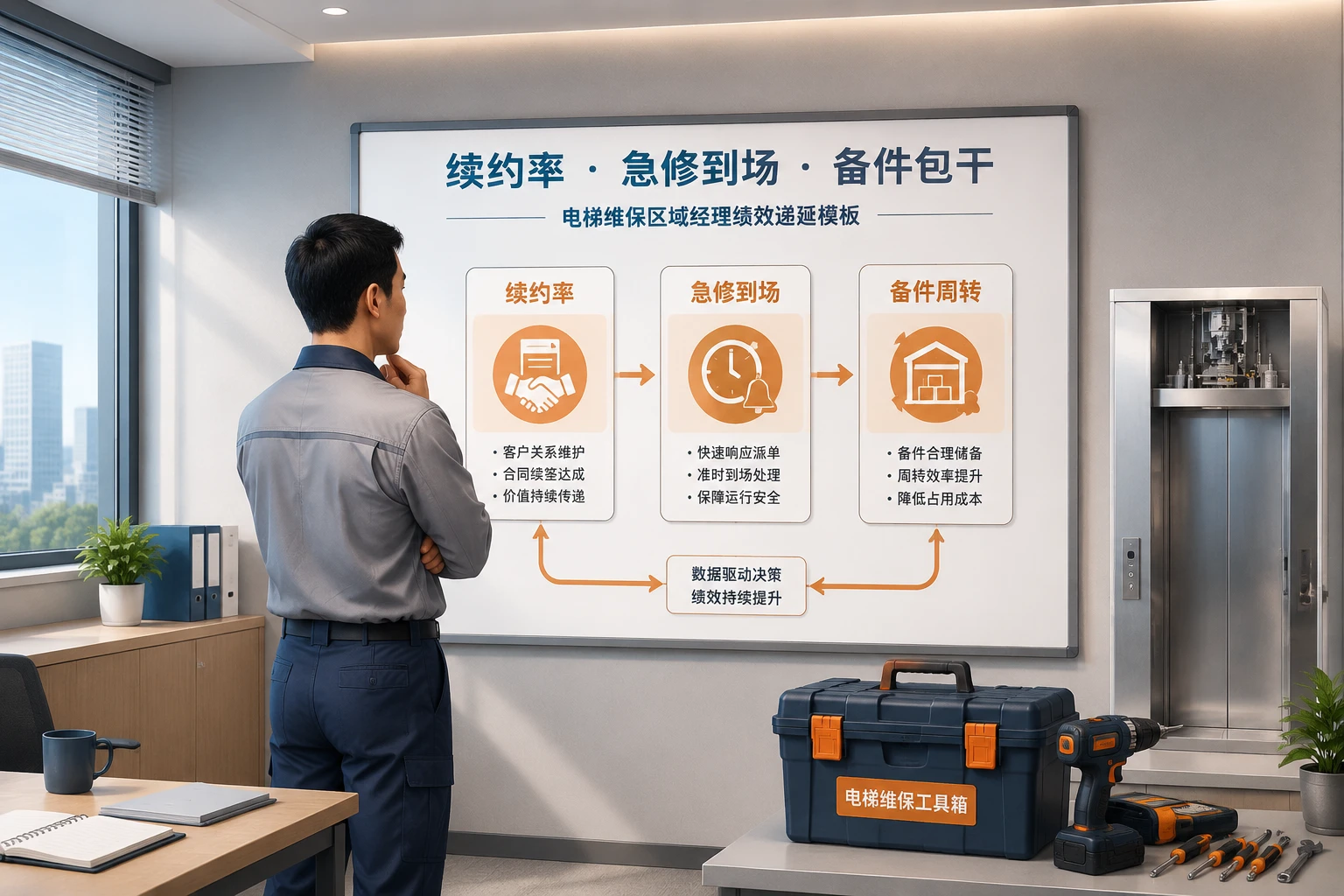 电梯维保区域经理绩效递延模板：续约率、急修到场与备件包干