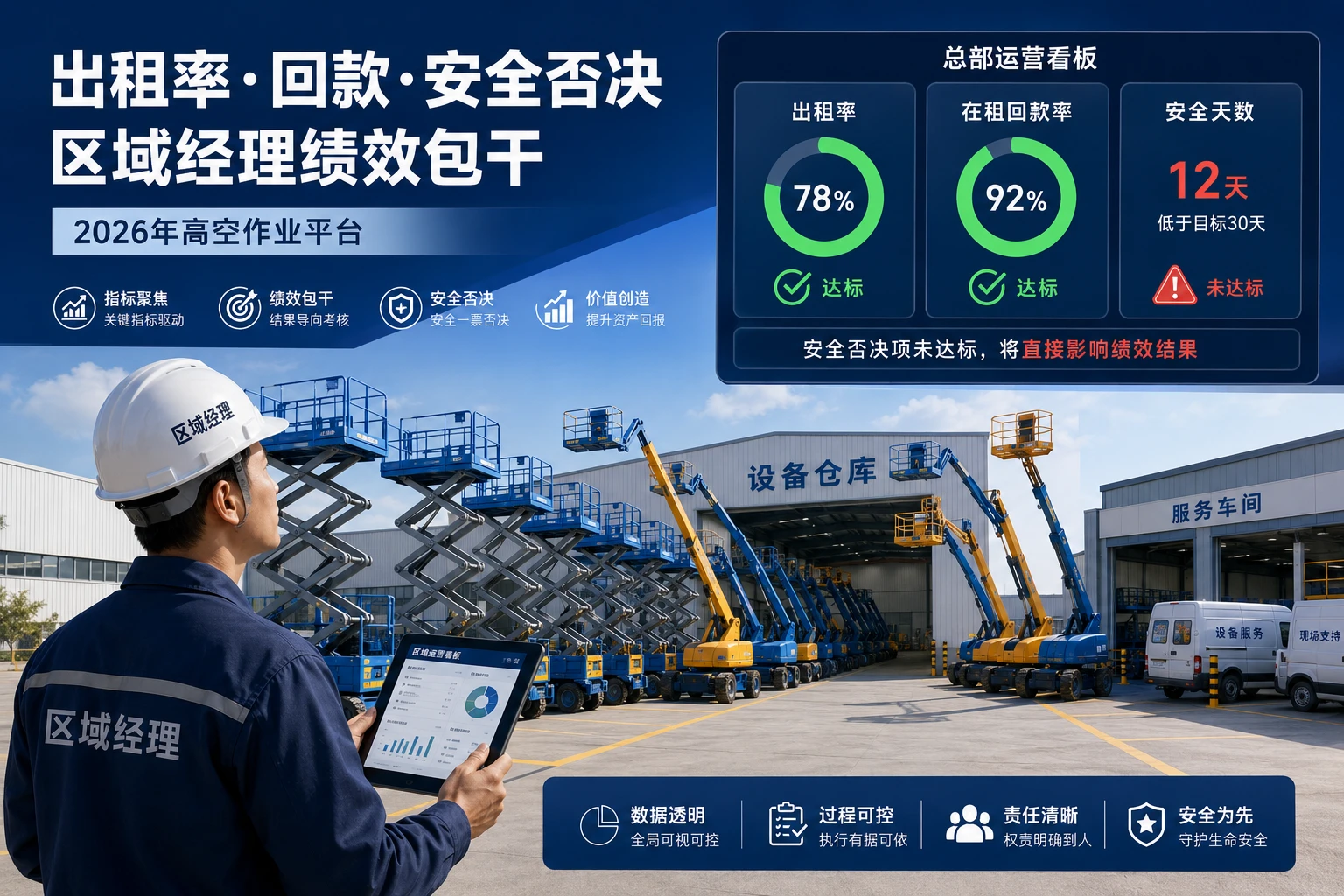 2026年高空作业平台区域经理绩效包干表:出租率·回款·安全否决