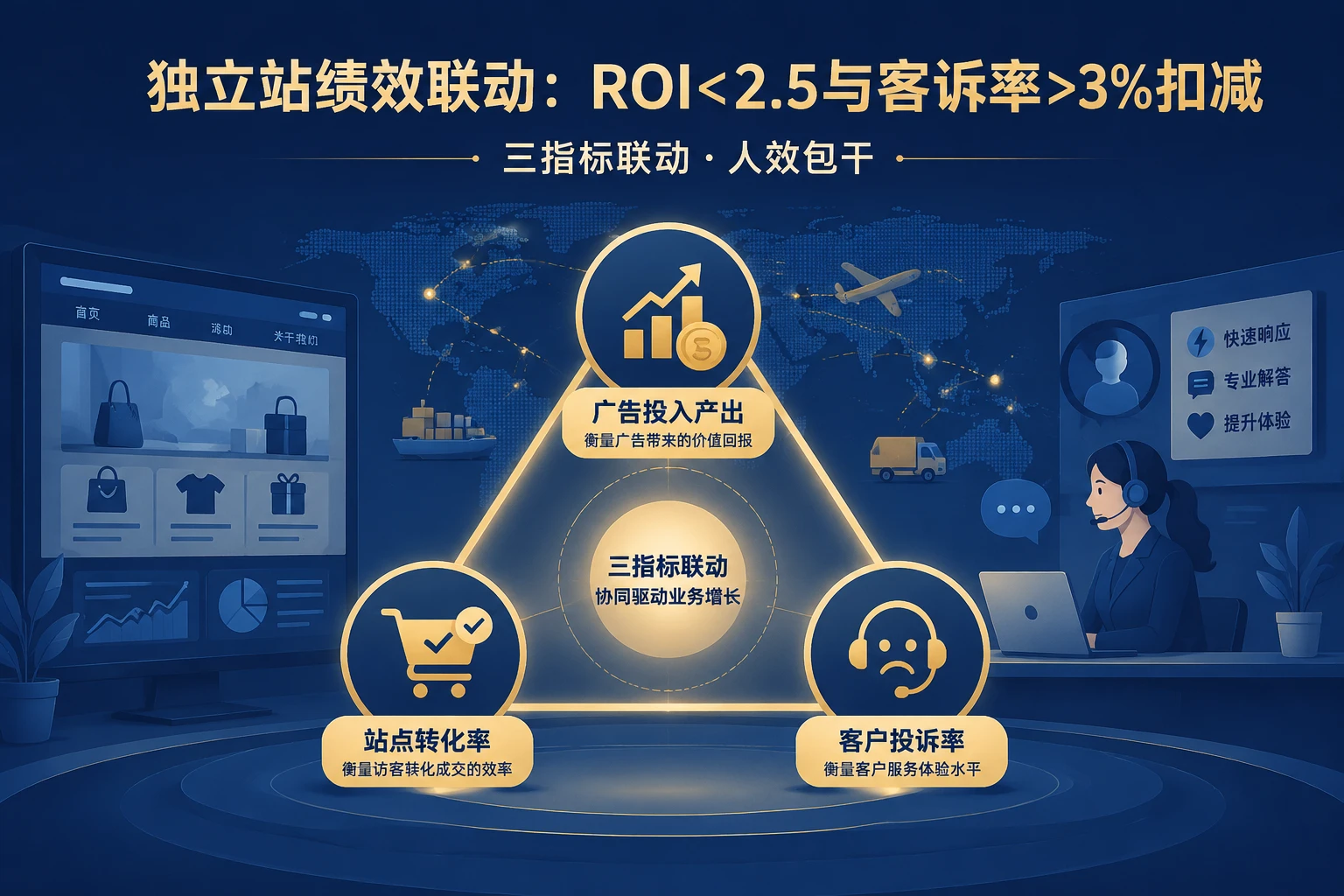 2026年跨境电商独立站绩效联动：ROI<2.5与客诉率>3%扣减
